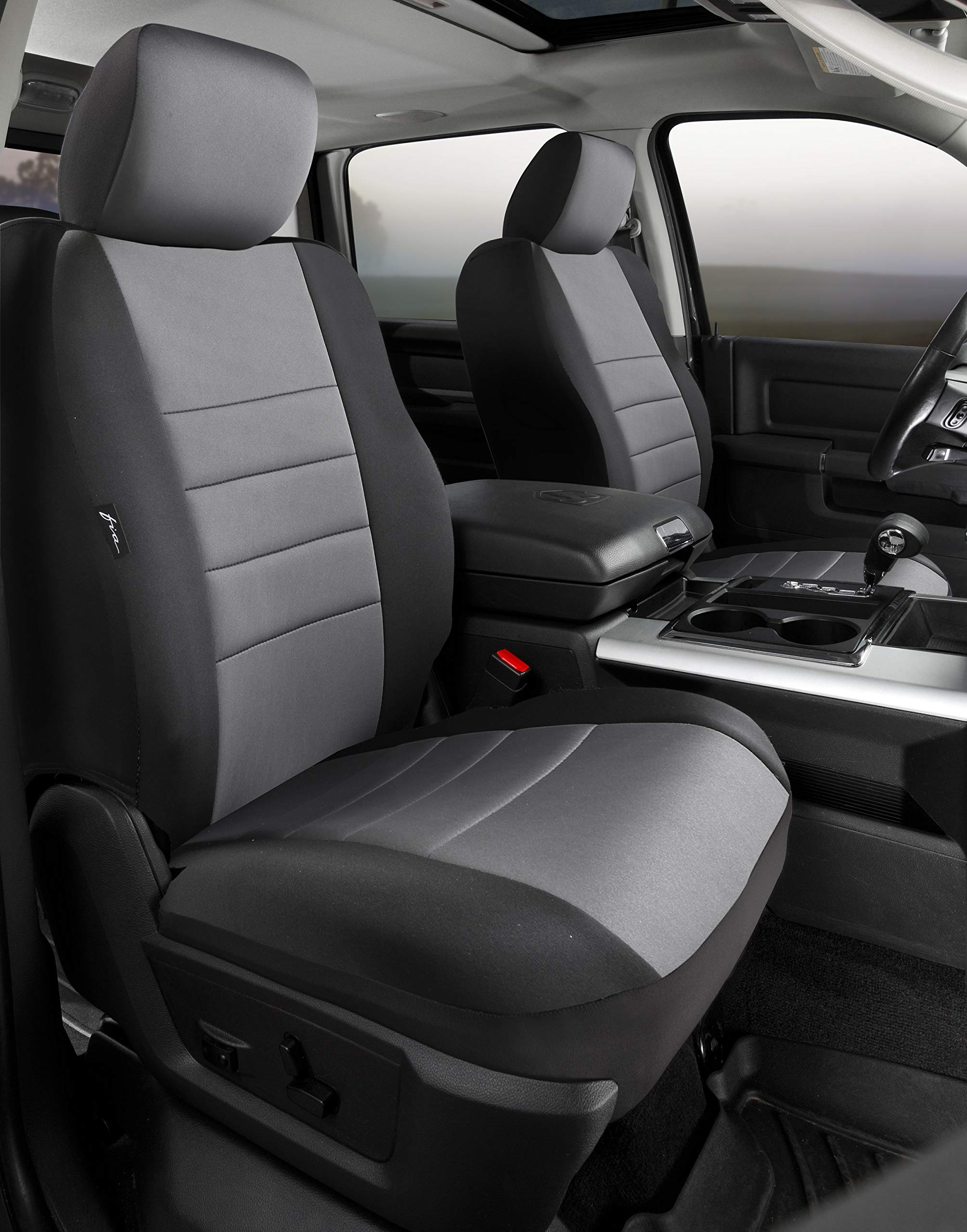 NP97-67 Custom Fit Neoprene Front Seat Covers for Bucket Seats - Gray & Black Design | Waterproof & Durable Car Seat Protectors | Perfect for Trucks, SUVs & Daily Commuting