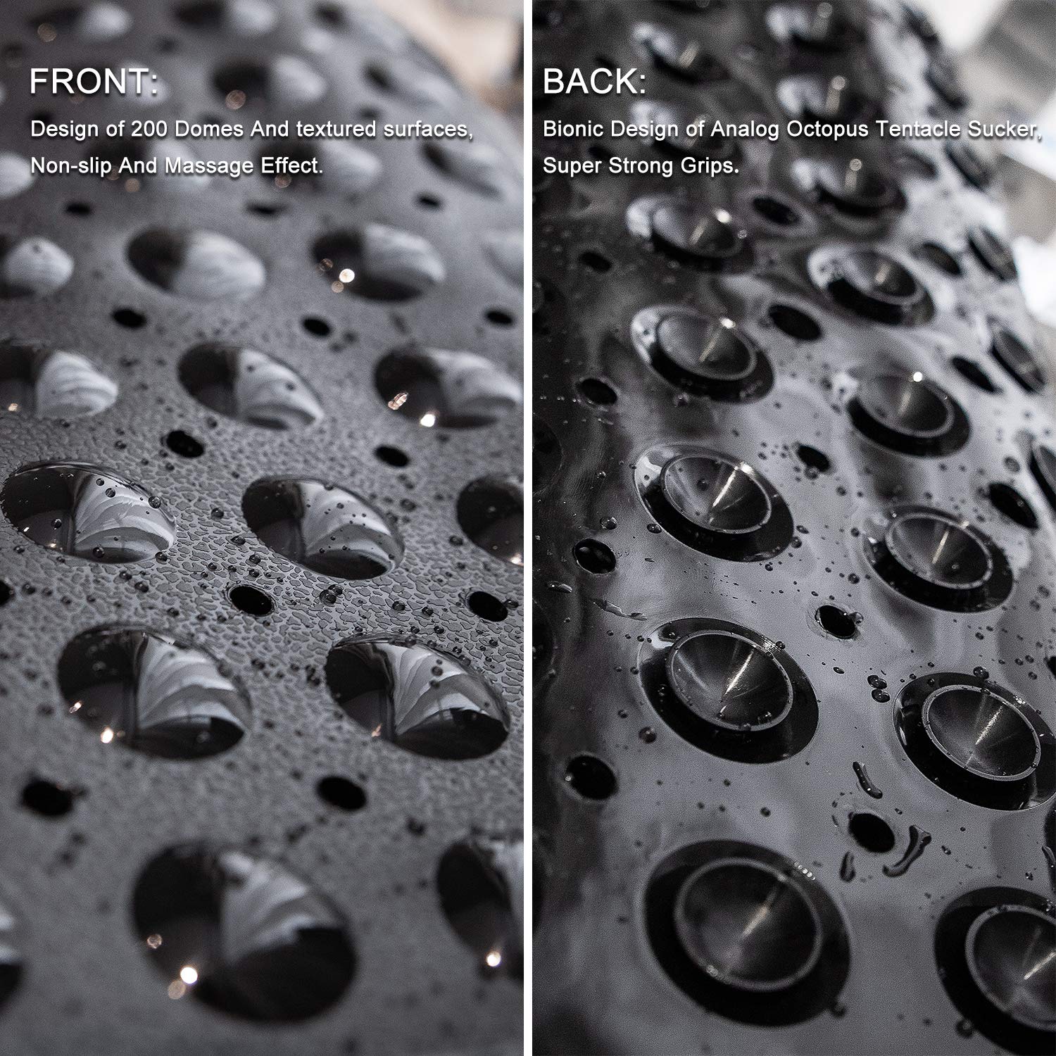 TEESHLY Extra Long Non-Slip Bathtub Mat with Drain Holes & Suction Cups - Machine Washable Shower Mat for Bathroom Safety (Black) - Perfect for Elderly, Kids & Wet Floors