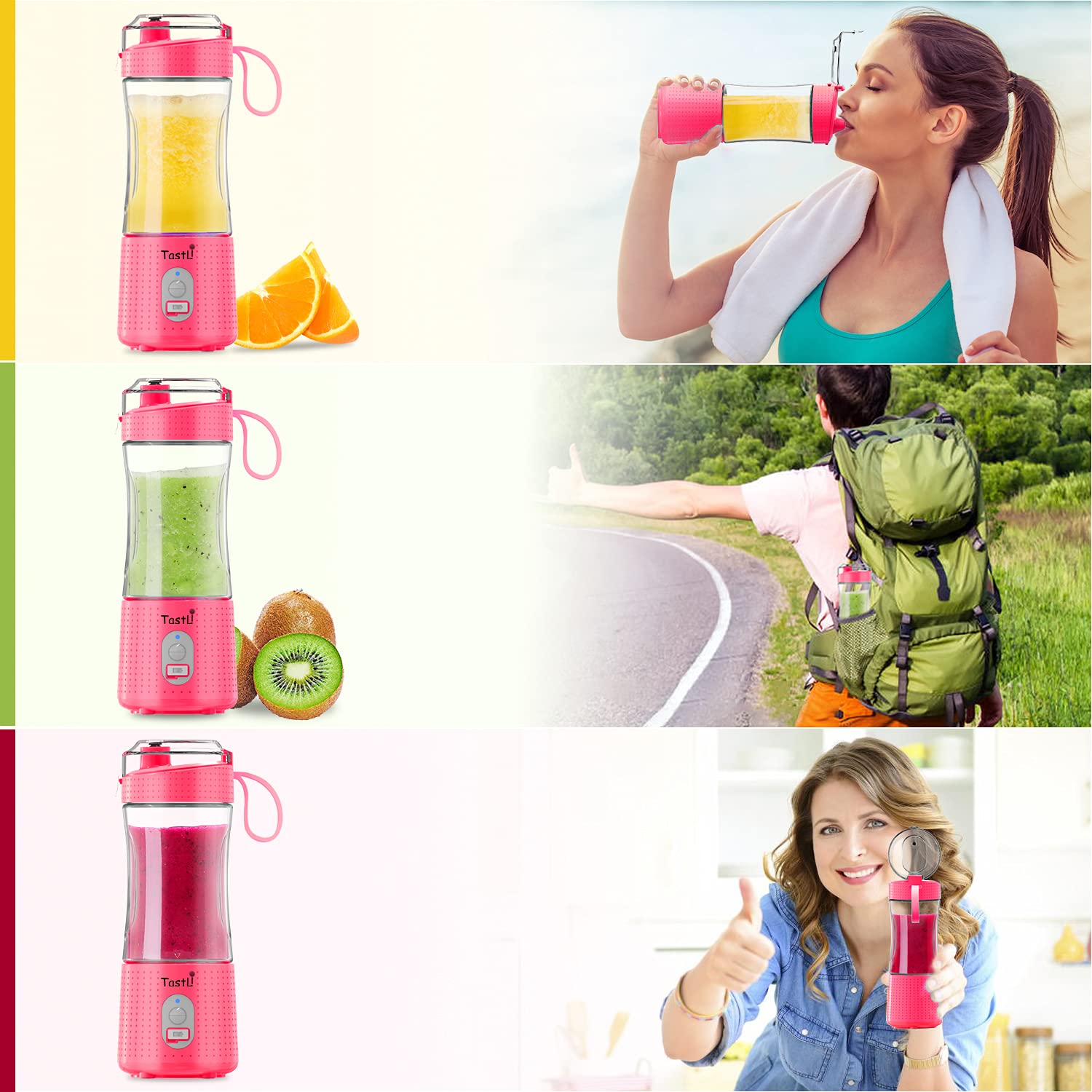 Portable Personal Blender for Smoothies & Shakes - USB-C Rechargeable Cordless Mini Blender, Travel & Gym Friendly - Perfect for Home, Office & On-The-Go (Pink)