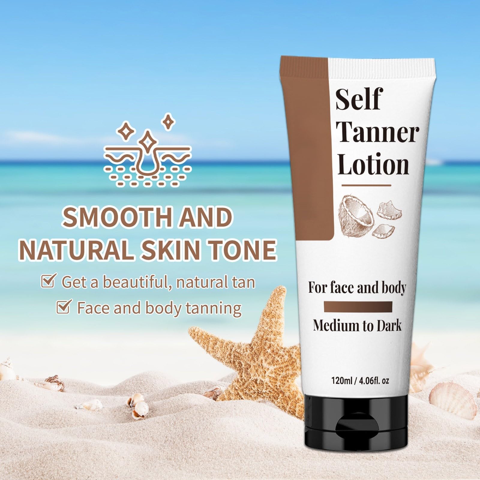 Organic Self Tanner Lotion for Face & Body - Natural Sunless Tanning with Aloe Vera & Shea Butter, Streak-Free Medium to Dark Gradual Bronzer, Hydrating Tanning Lotion for Sensitive Skin (3 Pack) | Perfect for Summer Glow, Beach Vacation & Daily Moisturizing