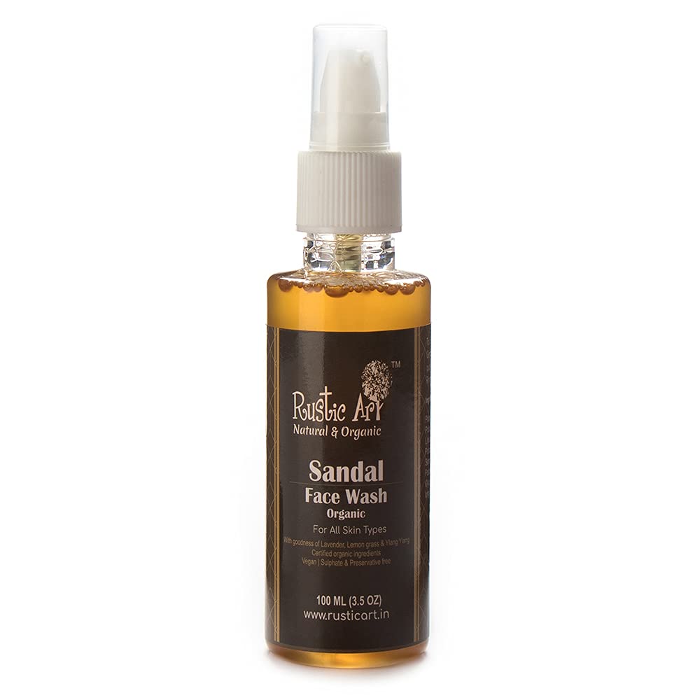 Rustic Art Sandal Face Wash & Detan Concentrate - Brightening Facial Cleanser for Acne, Blemishes & Whiteheads | Gentle Exfoliation for Glowing Skin | Perfect for Daily Skincare & Post-Sun Care Routine
