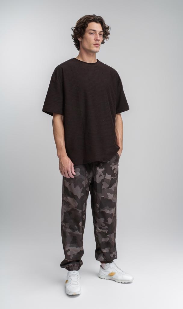 Textured Jacquard Oversized T-Shirt for Women - Soft & Comfortable Black Cotton Tee - Casual Streetwear & Loungewear