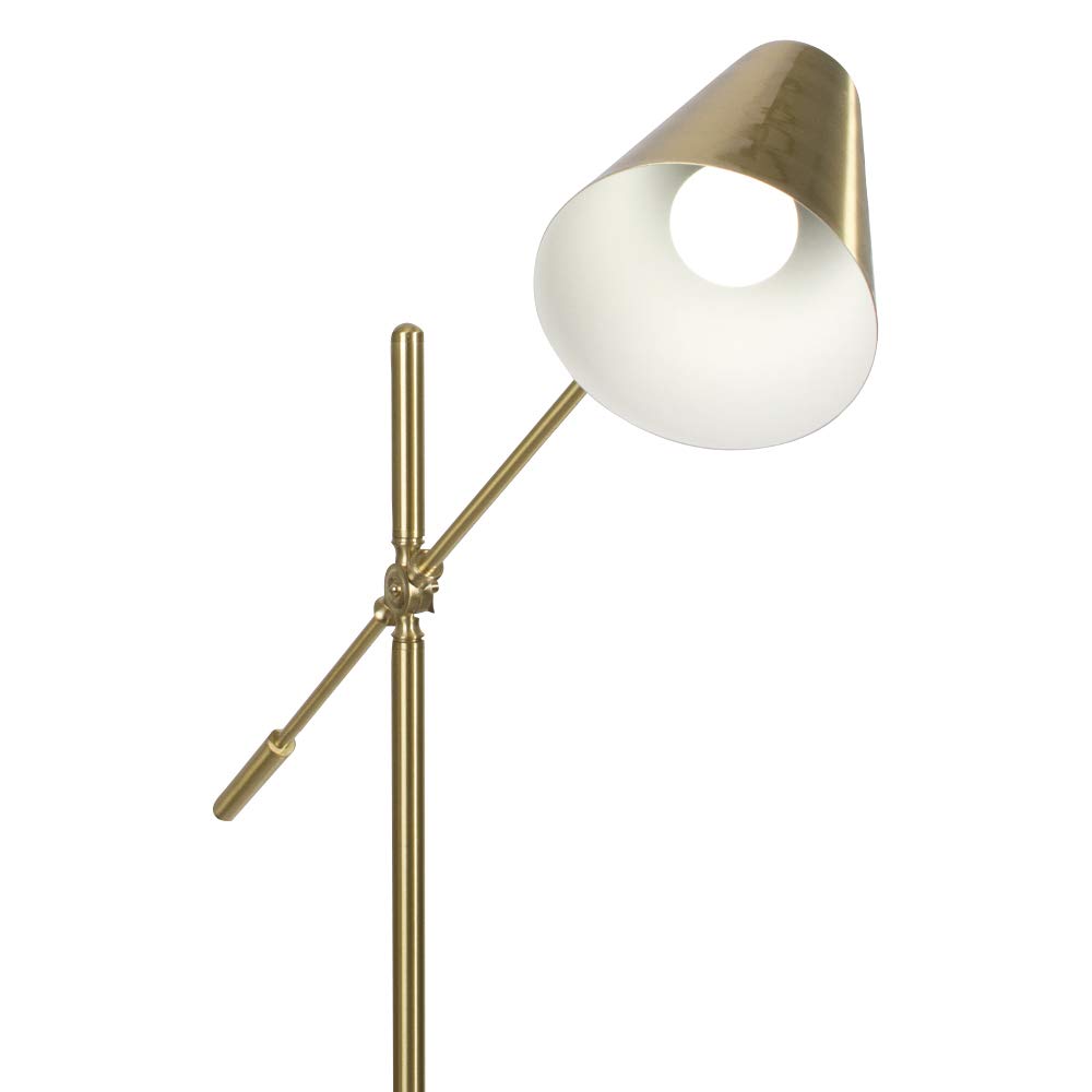 OttLite Archer Floor Lamp - Mid-Century Modern LED Floor Lamp with Adjustable Shade & Satin Brass Finish - Perfect for Living Room, Bedroom, or Office Reading Lighting