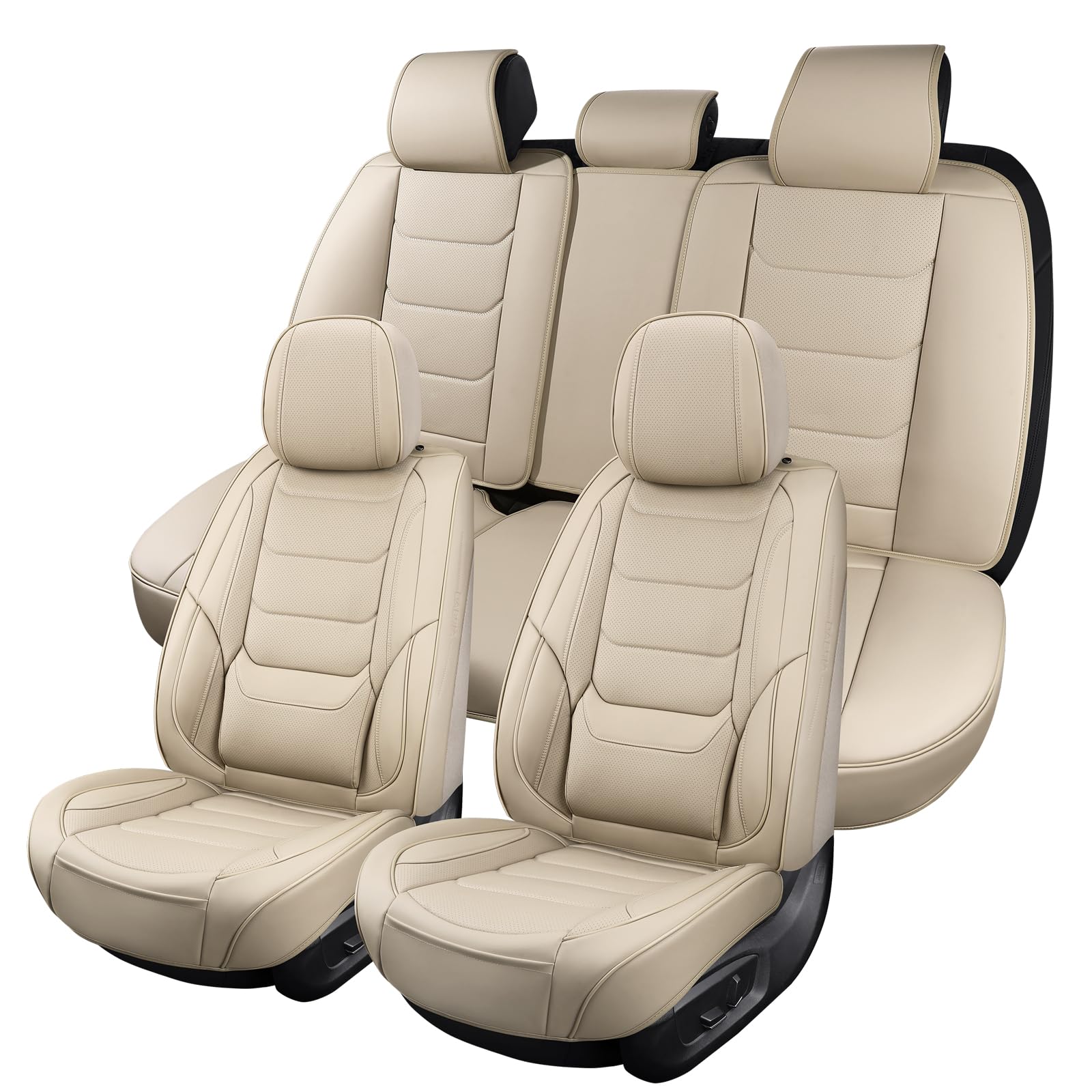 Premium Leather Car Seat Covers Full Set - Breathable & Waterproof Universal Fit for Most Cars, SUVs & Trucks | Beige Color | Perfect for Daily Commute, Road Trips & Family Protection