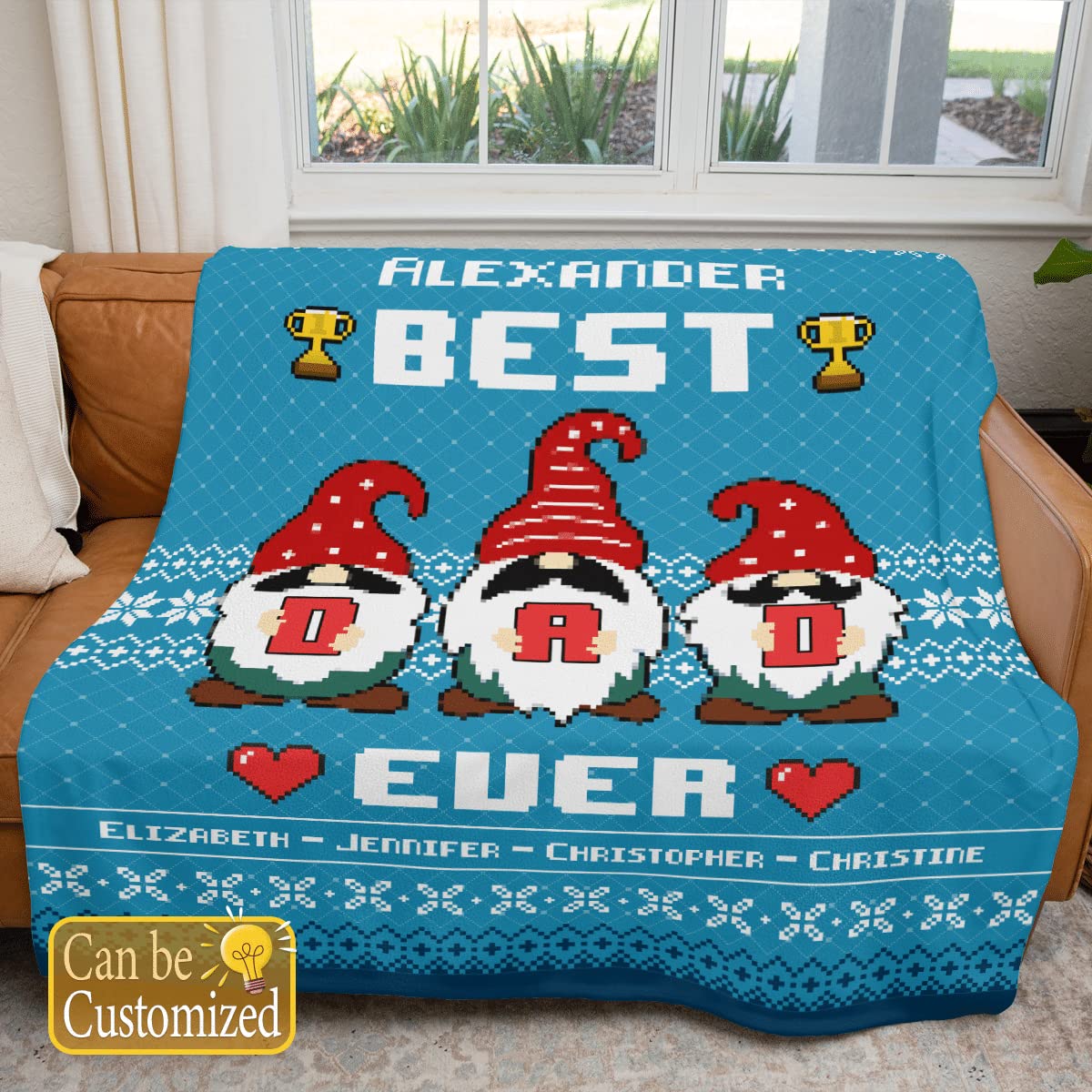 Personalized Christmas Gnomes Blanket - Best Dad Ever Sherpa Fleece Throw - Ultra Soft & Cozy Gift for Father from Daughter & Son | Perfect for Holiday Gifts, Winter Warmth & Family Movie Nights
