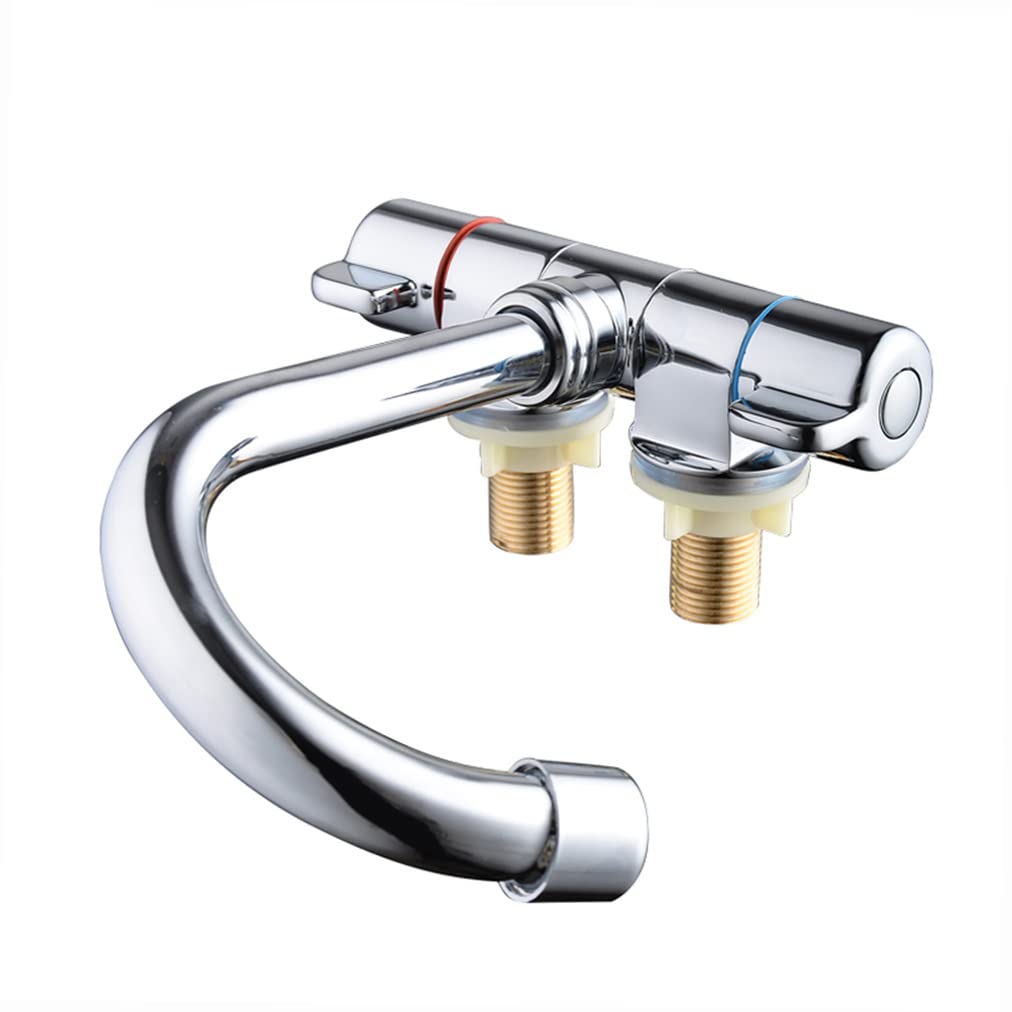 Kavolet Foldable Two Handle Kitchen Sink Faucet with Rotating Spout - Hot and Cold Water Mixer Tap in Stainless Steel for RV, Motorhome & Travel Trailer - Perfect for Compact Spaces & Outdoor Cooking