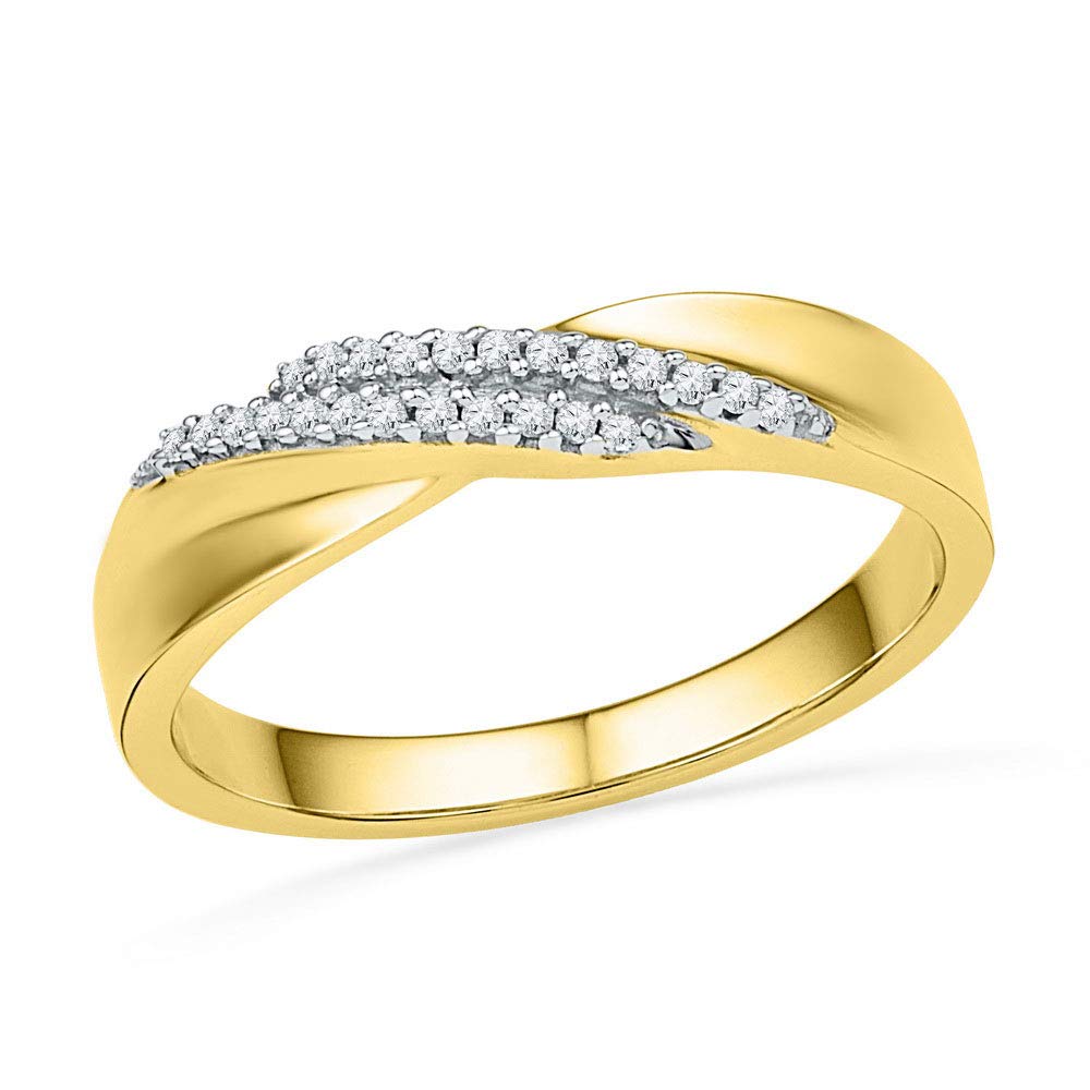 10K Yellow Gold Women's Round Diamond Double Row Crossover Band Ring - 1/10 CTTW Natural White Diamonds in Pavé Setting | Elegant Jewelry Gift for Anniversary, Wedding & Special Occasions