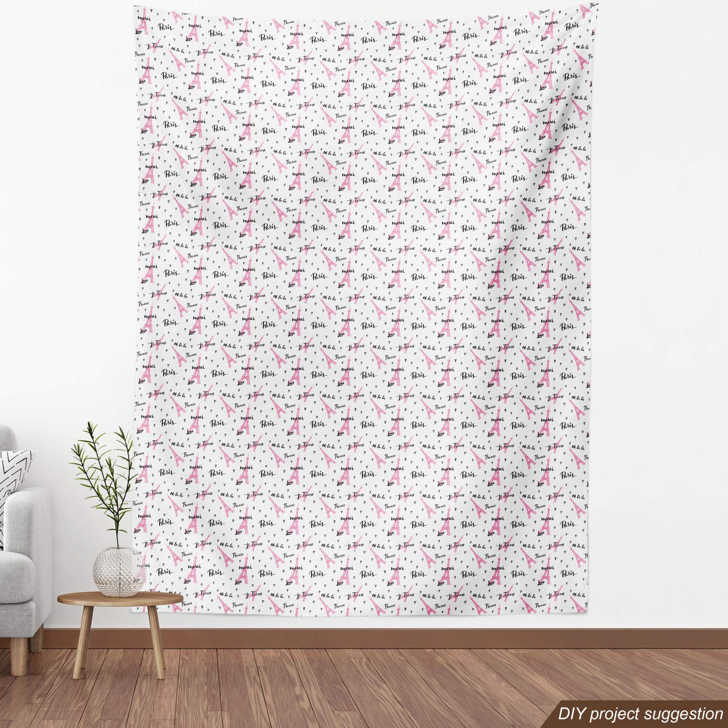 Ambesonne Paris Fabric by The Yard - European Style Eiffel Tower with French 'Je Taime' Romantic Heart Print - 10 Yards Pale Pink & White Upholstery Fabric for Sofa, Curtains, Pillows & Home Decor | Perfect for Living Room, Bedroom & Wedding Decorations
