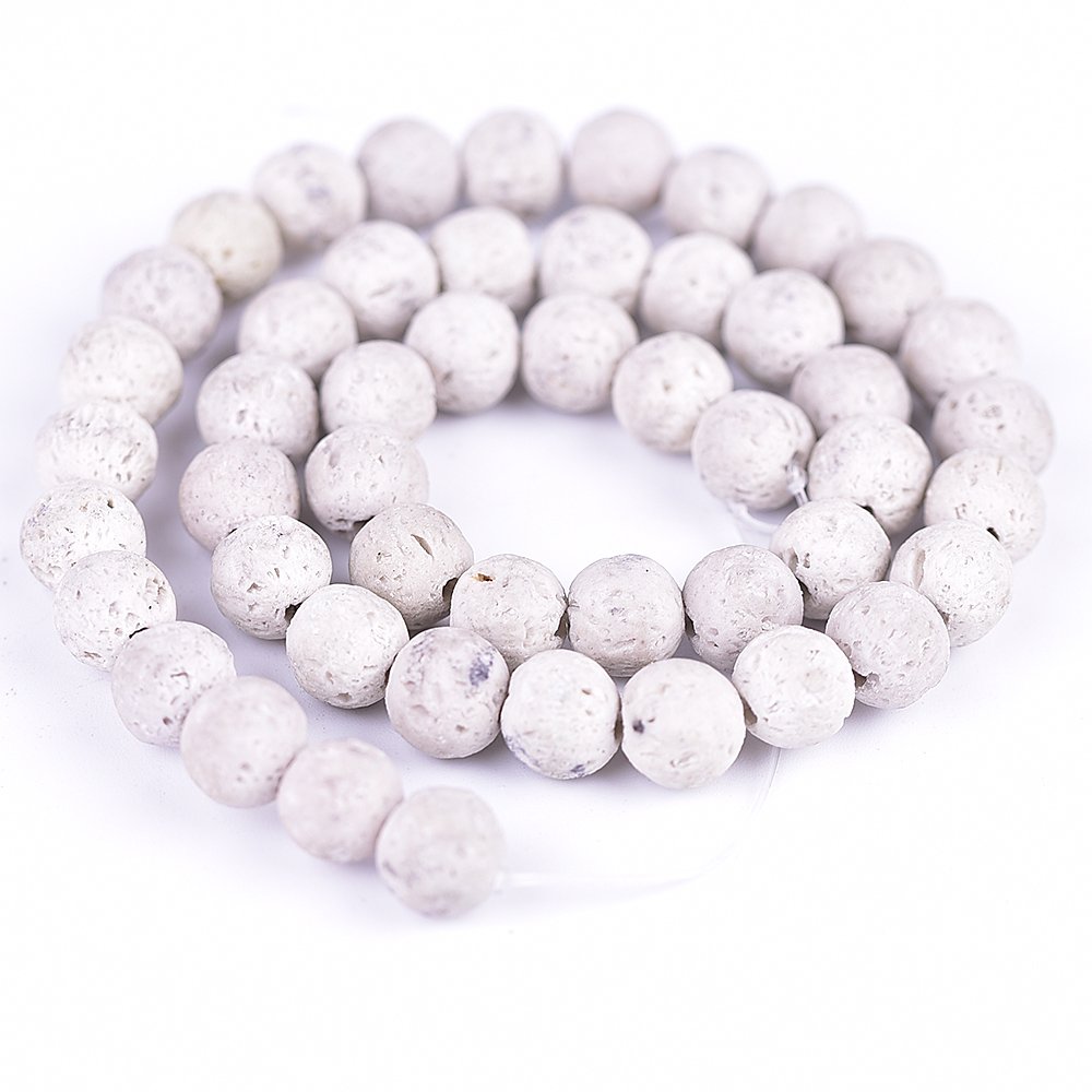 6mm White Lava Rock Stone Beads - 60pcs Natural Gemstone Beads for Jewelry Making, DIY Bracelets, Essential Oil Diffuser - Healing Energy Stones for Meditation, Yoga & Spiritual Practices
