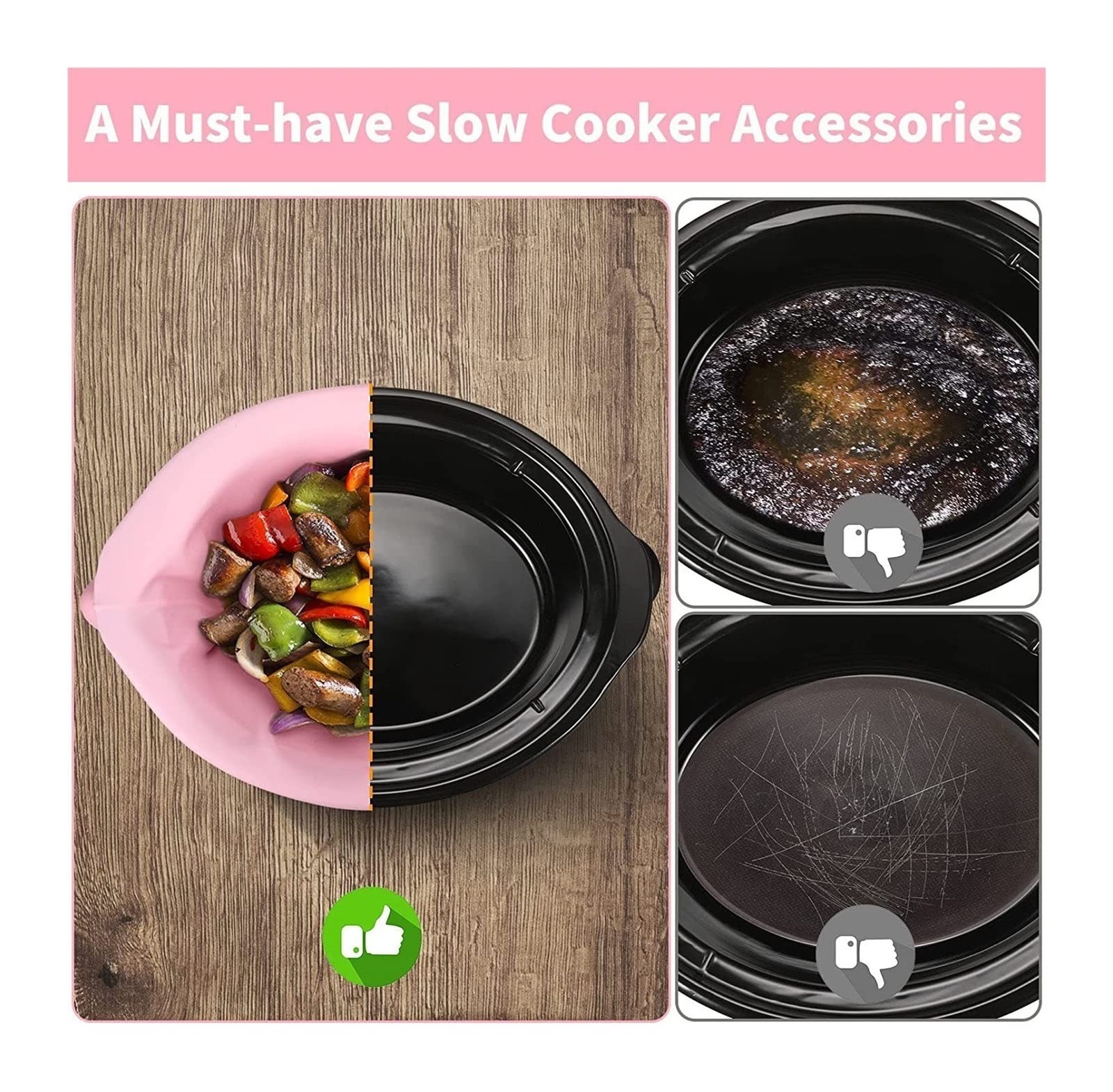 2PCS Reusable Silicone Slow Cooker Liners for 6-8 Quart Crockpot - Leakproof, Easy Clean, Dishwasher Safe - Fits Oval & Round Slow Cookers (Pink/Red) - Perfect for Meal Prep, Leftovers & Hassle-Free Cooking