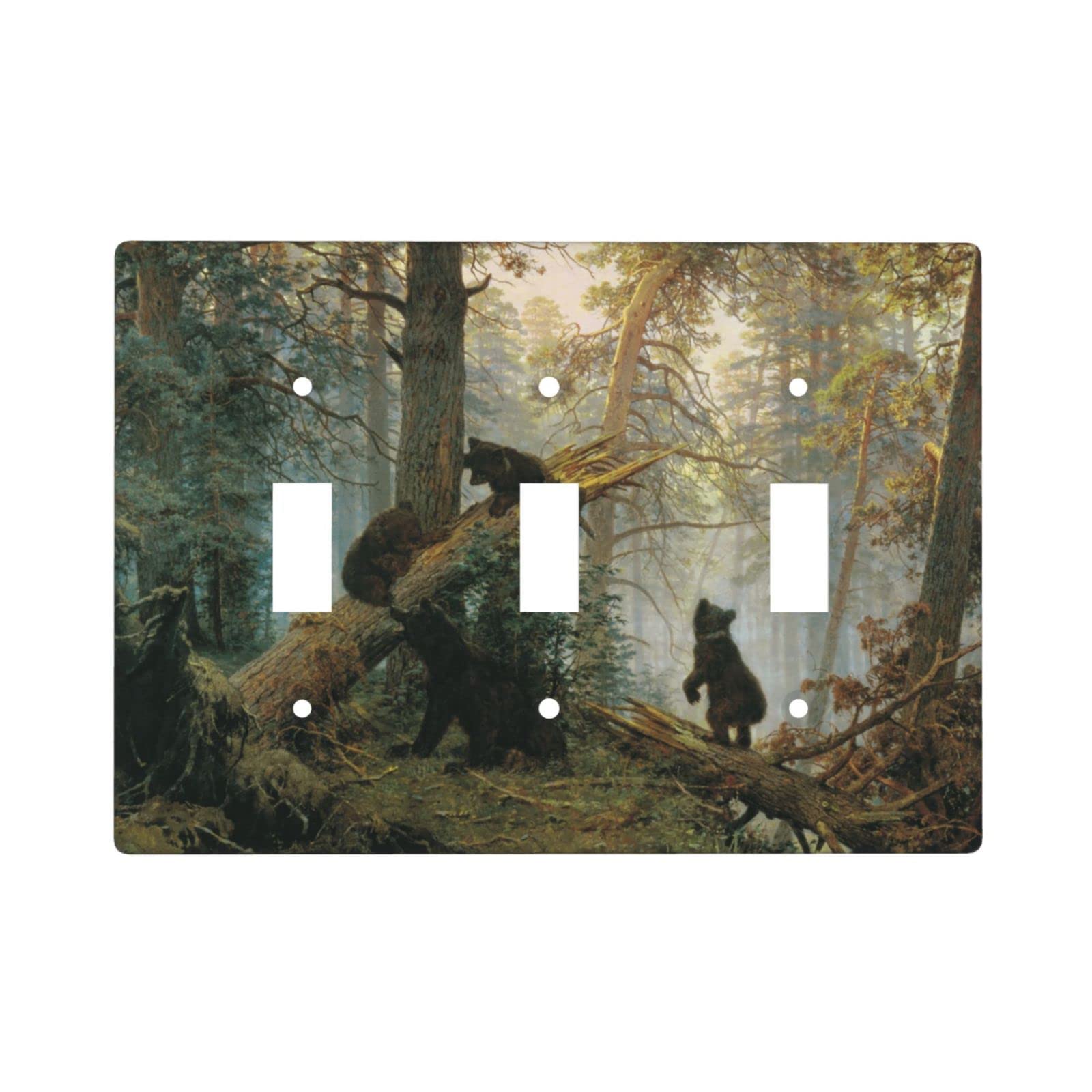 Bears Triple Light Switch Cover - Decorative 3 Gang Toggle Switch Plate - 4.5 x 6.38 Inch Forest Design Wall Plate - Perfect for Cabin, Nursery & Rustic Home Decor