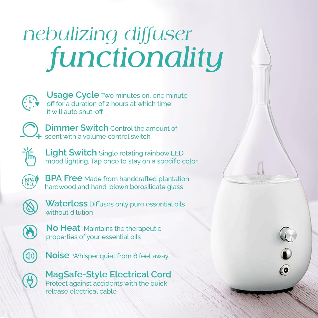 Organic Aromas Raindrop 3.0 Ultrasonic Essential Oil Diffuser - Touch Sensor, Magconnect Cord & Adapter for Aromatherapy, Home Spa, Yoga & Meditation (Light)