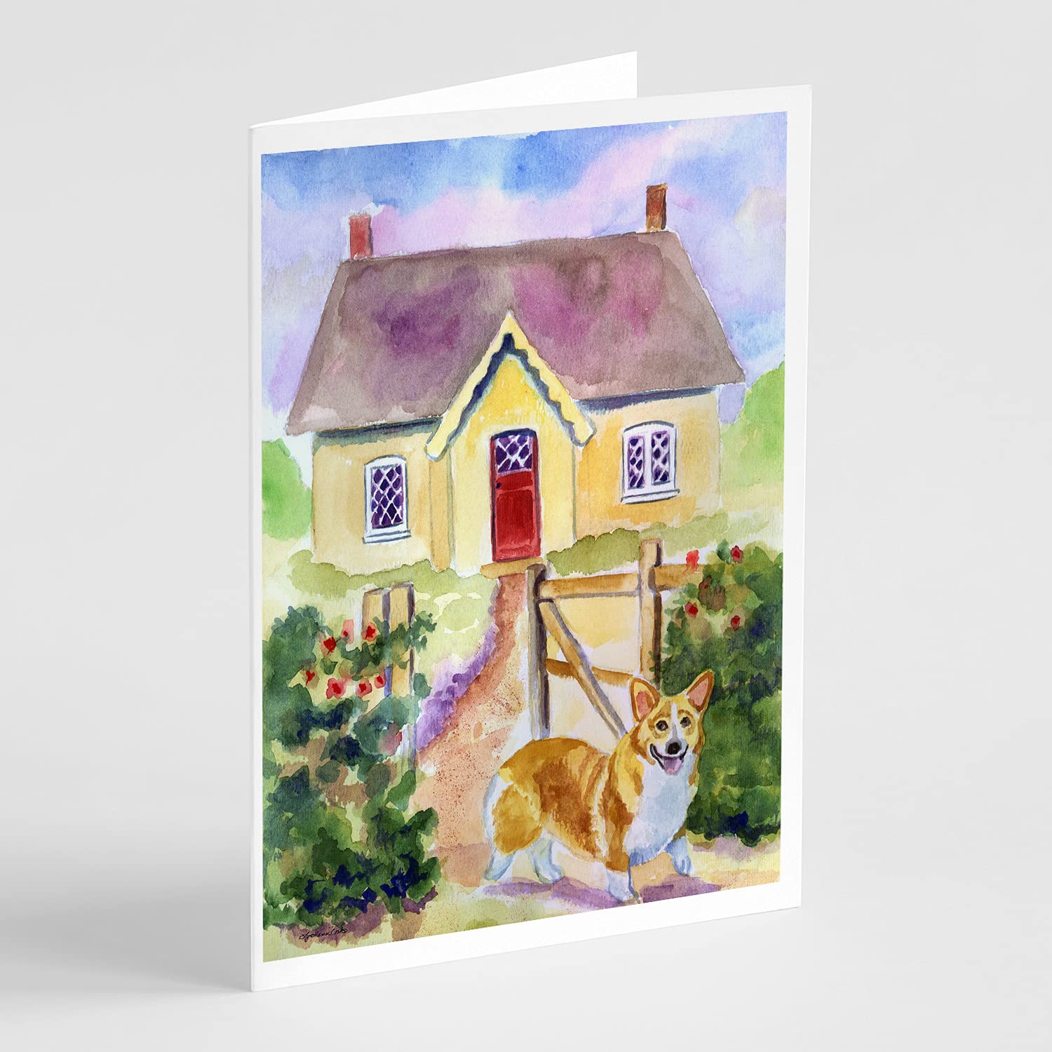Pembroke Corgi Cottage Visit Blank Greeting Cards - Pack of 8 A7 Size (5x7) Note Cards with Envelopes | Whimsical Dog Lover Stationery for Birthdays, Thank You Notes & Special Occasions