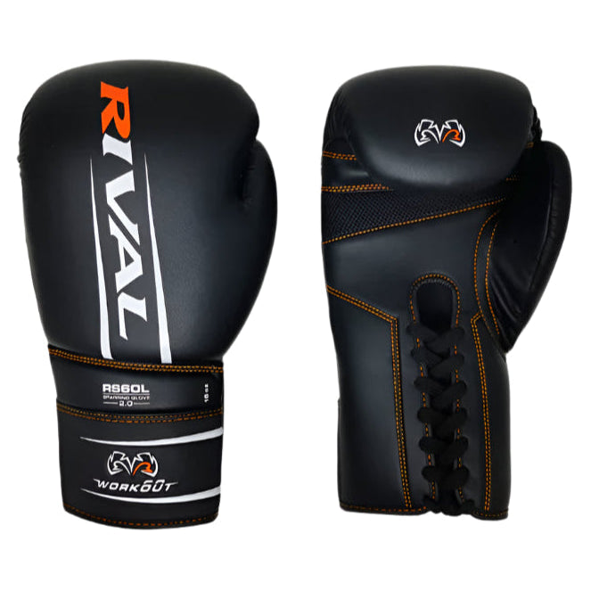 RIVAL RS60L Sparring Gloves 2.0 - Professional Boxing Training Gloves with Lace-Up Closure (Black) - Perfect for Heavy Bag Work, MMA Training & Competition Prep