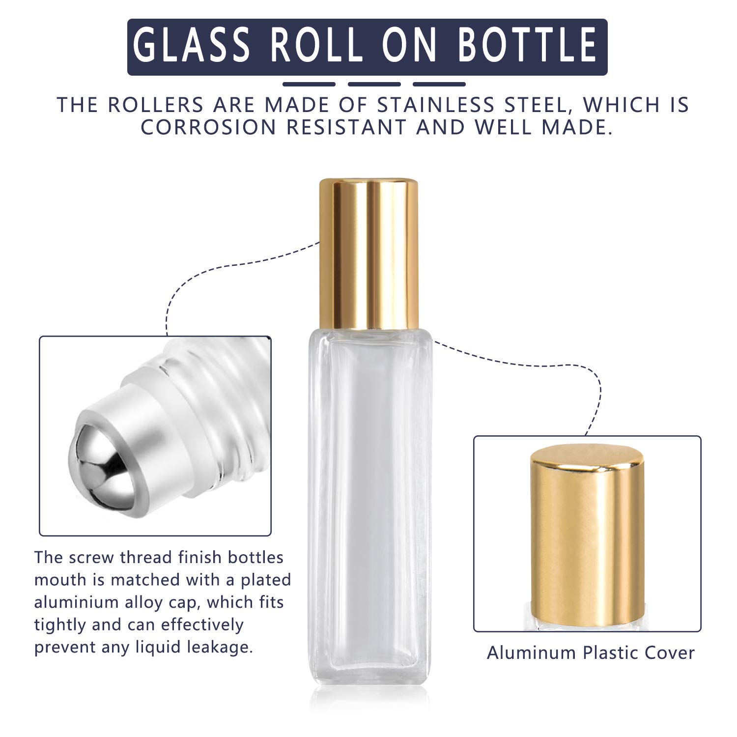 Wifreo Refillable Perfume Essential Oil Roller Bottles - 4 Pack Square Thick Glass 10ml (1/3oz) for Aromatherapy, DIY Fragrance & Travel Essentials