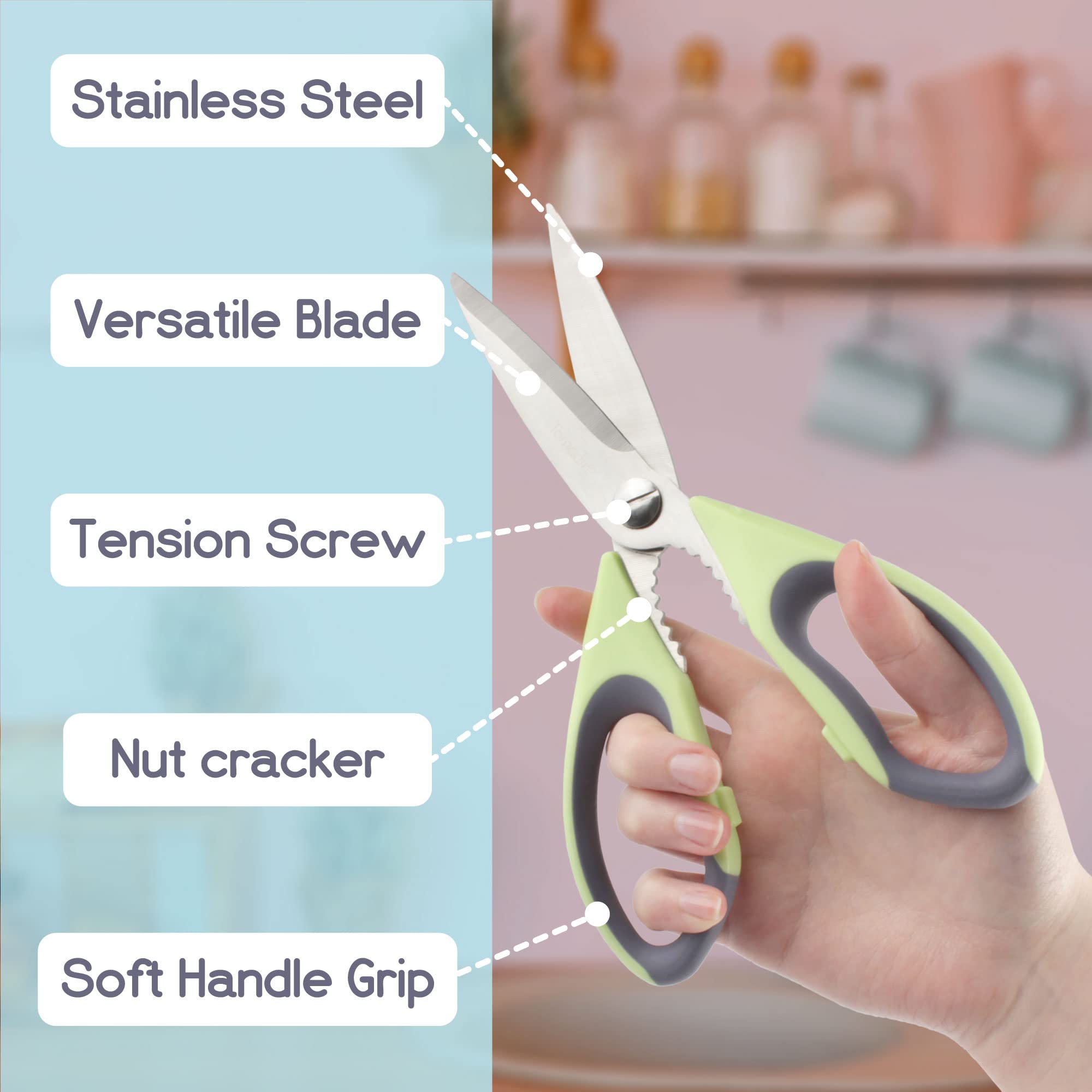 Premium Kitchen Shears - Heavy Duty Stainless Steel Scissors for Cooking, Herbs, Poultry - Bay Leaf Green (10 Pack) - Perfect for Home Chefs, Butchers & Food Prep Professionals