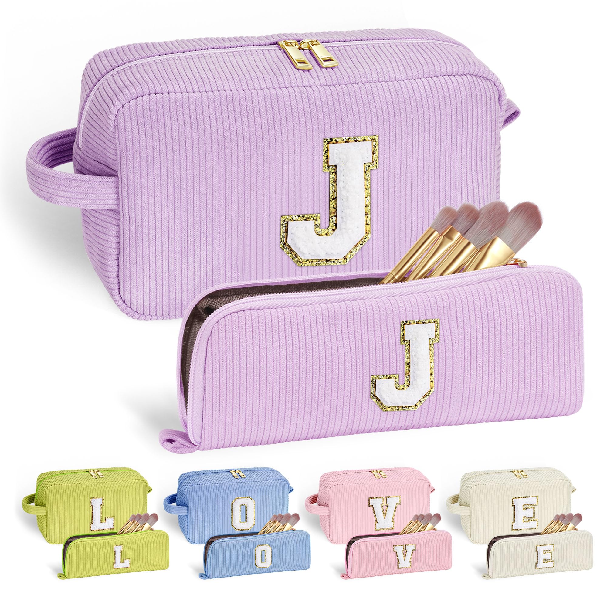 YOOLIFE Personalized Initial Travel Makeup Bag - Cute Cosmetic Organizer for Women & Teens | Perfect Easter Gift, Birthday Present for Girls | Great for Travel, Gym, School & Daily Use