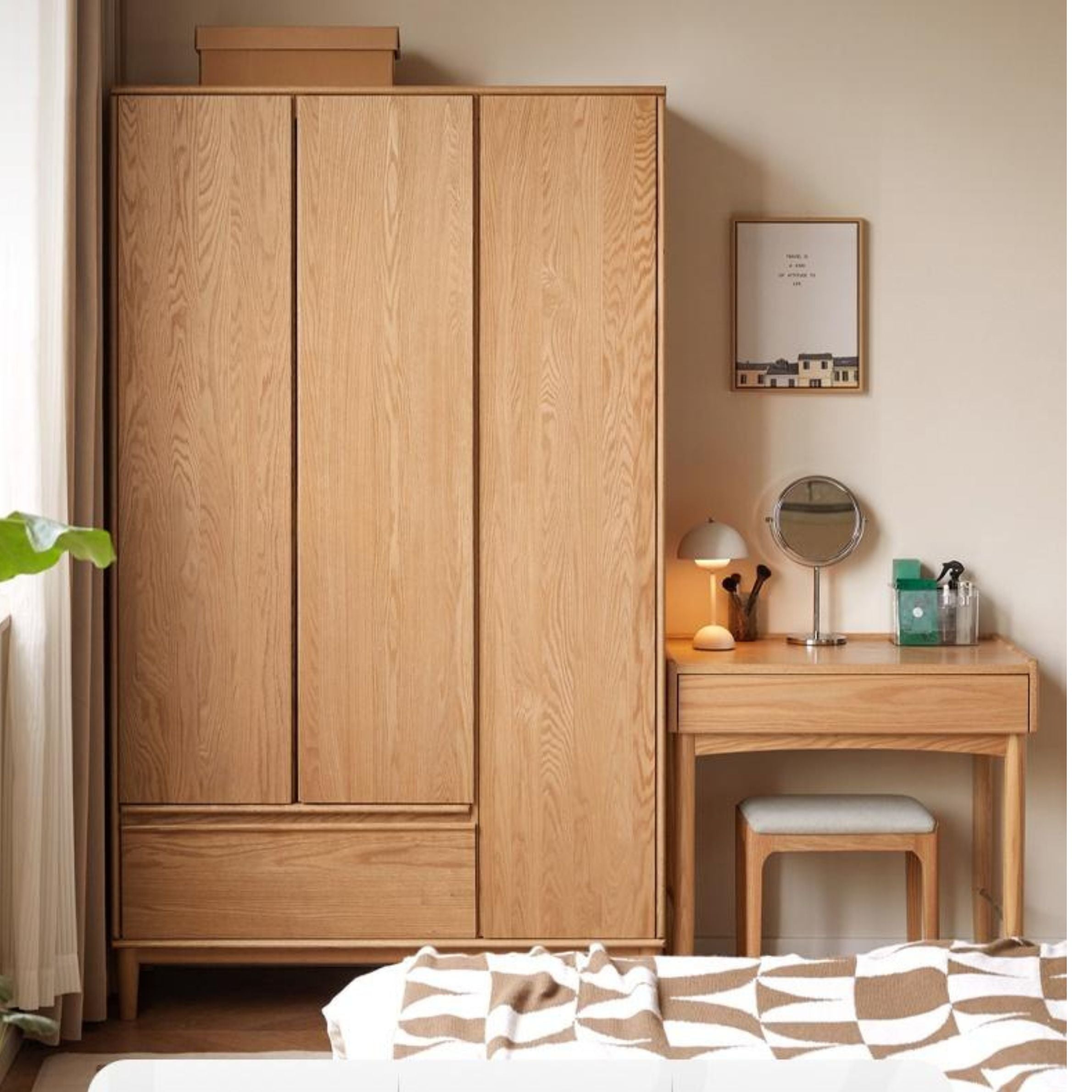 Modern Oak Solid Wood Wardrobe - Spacious Storage for Bedroom, Closet & Home Organization | Durable & Stylish Furniture for Master Bedroom, Guest Room & Walk-In Closets