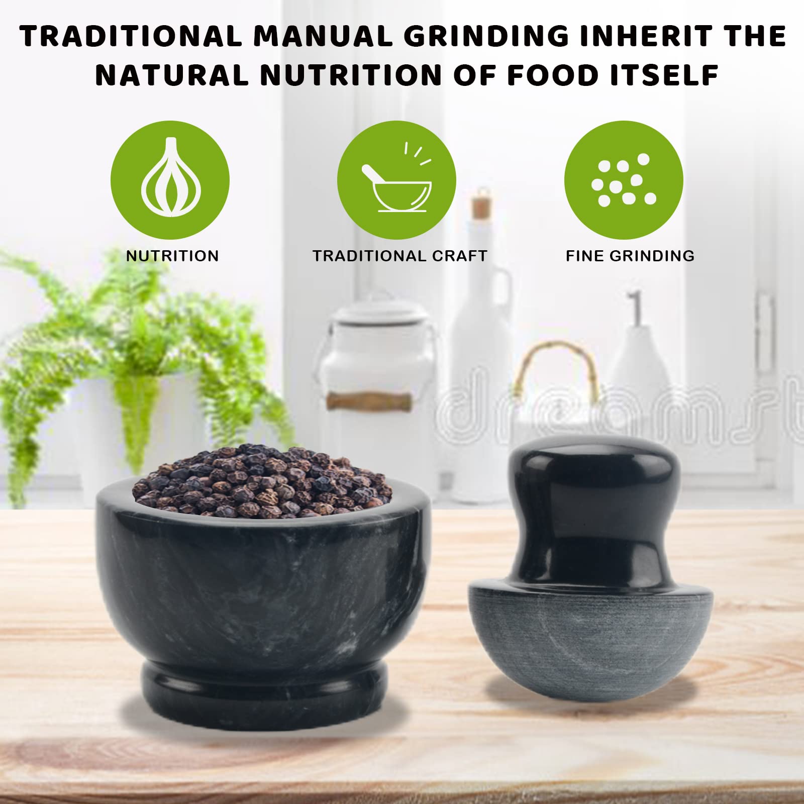 Premium Marble Mortar and Pestle Set - 3.7 Inch Mushroom-Shaped Pill Crusher, Spice Grinder & Manual Coffee Grinder (1/2 Cup Capacity) - Perfect for Kitchen, Pharmacy & Herbal Medicine Preparation