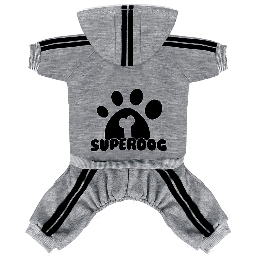 Small Dog Hoodie 4-Leg Jumpsuit - Cotton Puppy Sweatshirt & Winter Coat for Small Dogs & Cats (X-Small, Grey) - Perfect for Cold Weather Walks & Indoor Comfort