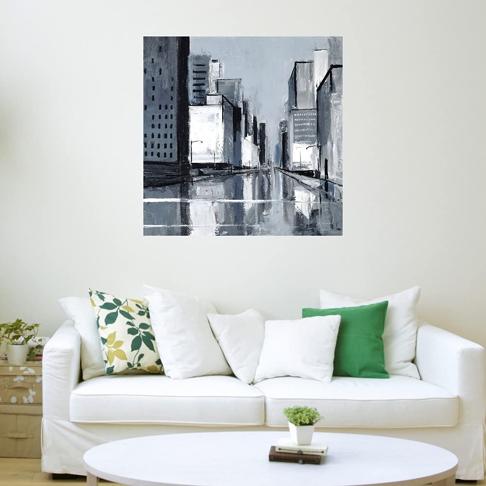 Shawn Mackey City Street Fine Art Canvas Print - Modern Wall Decor for Living Room, Bedroom, Office - 32x32 Inch Ready-to-Hang Painting - Perfect for Home, Office & Commercial Spaces