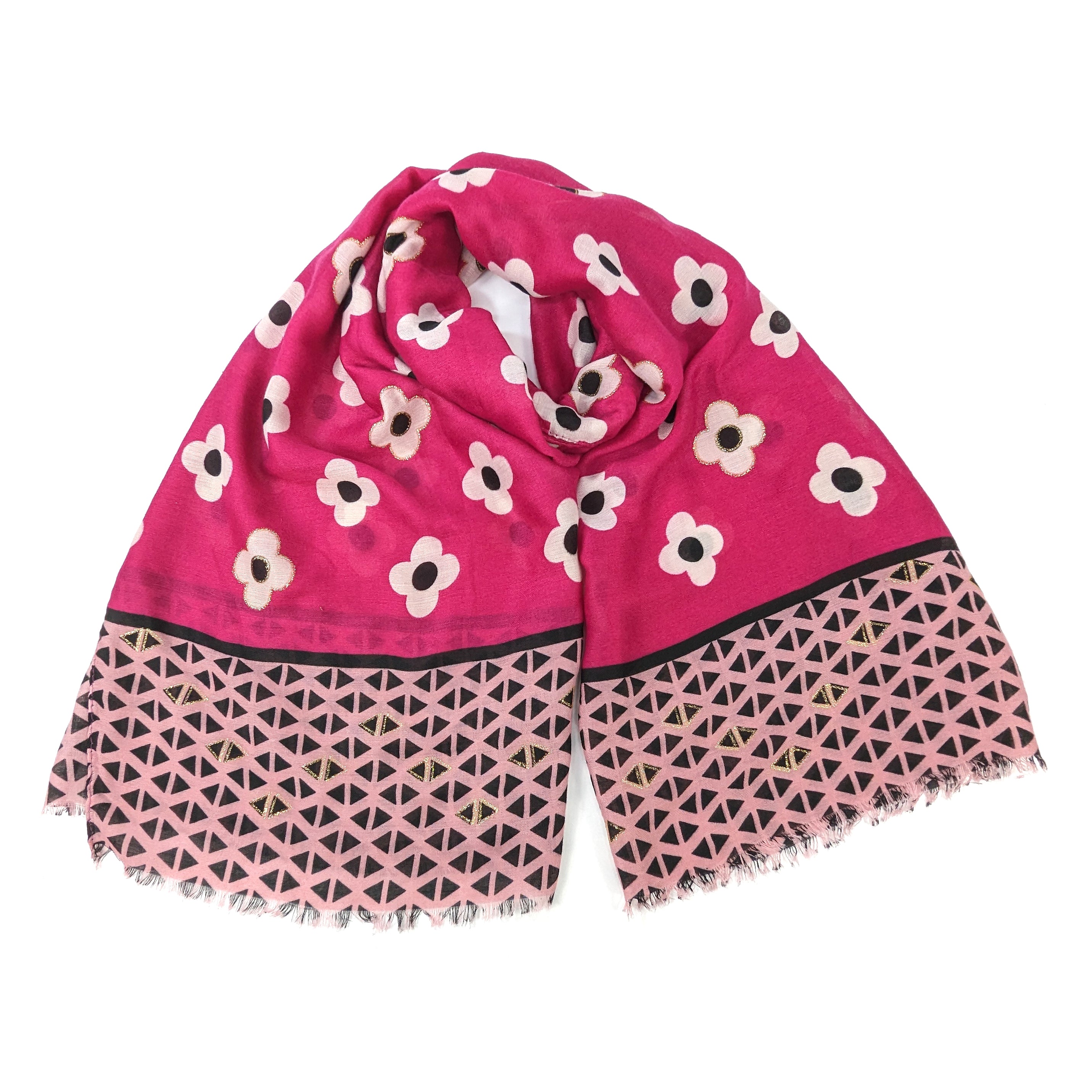 Vintage Gold Floral Print Silk Scarf - Elegant Magenta Pink Shawl (50x180cm) for Women's Fashion Accessories, Perfect for Parties, Weddings & Gift Giving