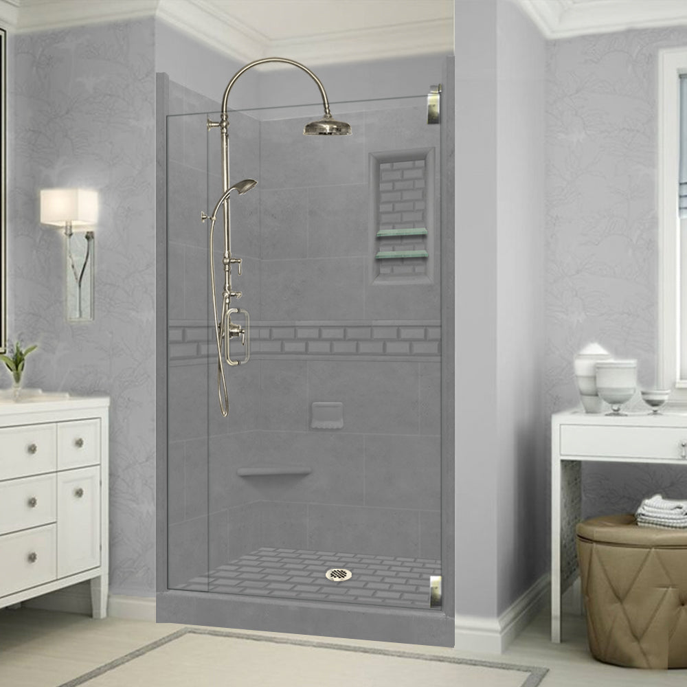 Alcove Wet Cement Sistine Stone & Subway Tile DIY Shower Remodel Kit - Waterproof Bathroom Wall Panel for Easy Home Renovation | Perfect for Bathroom, Shower, and Wet Area Upgrades