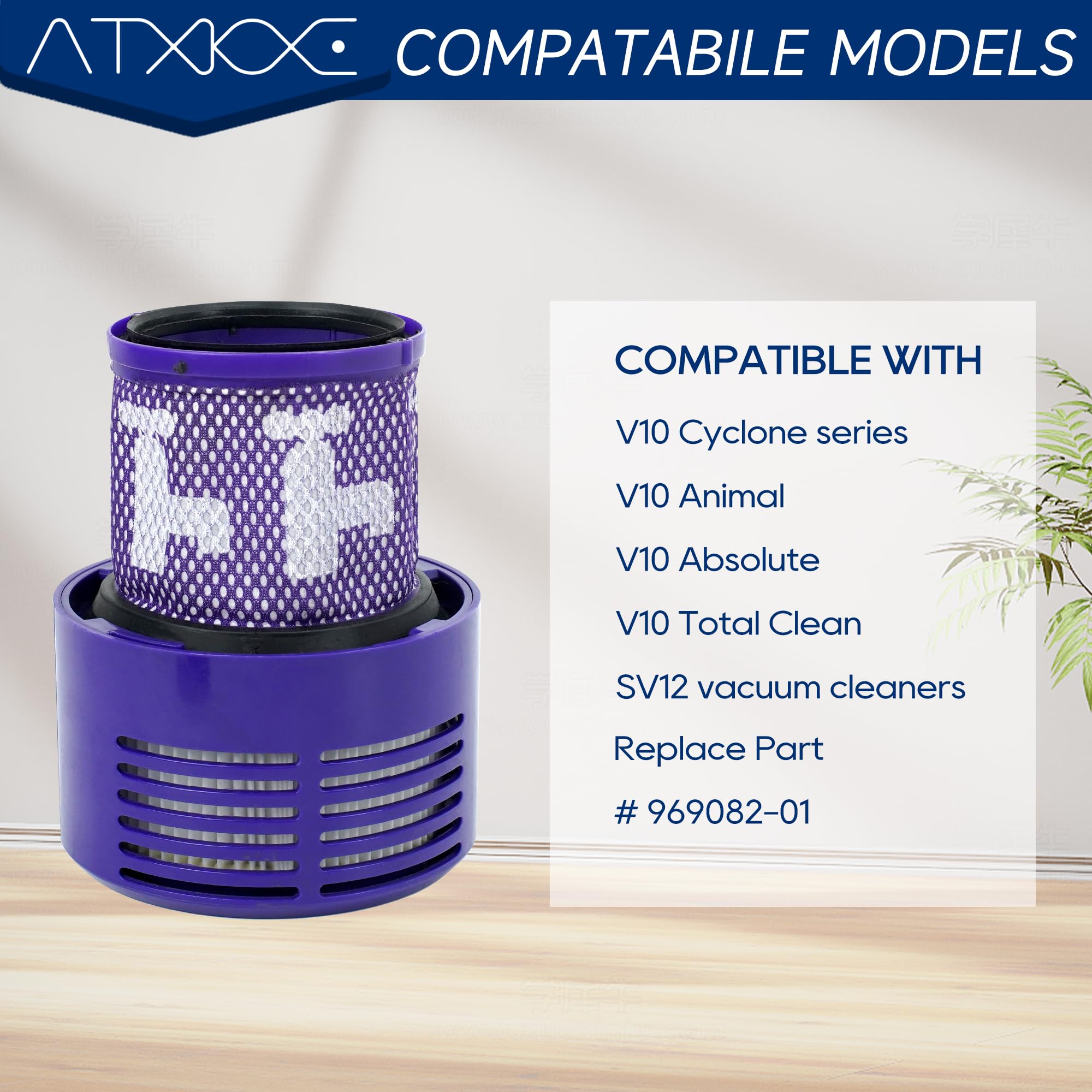 ATXKXE V10 Replacement Filters - 4 Pack HEPA Filters & Cleaning Brush Compatible with Dyson V10 Cyclone Vacuum - Perfect for Pet Hair, Allergies & Home Cleaning
