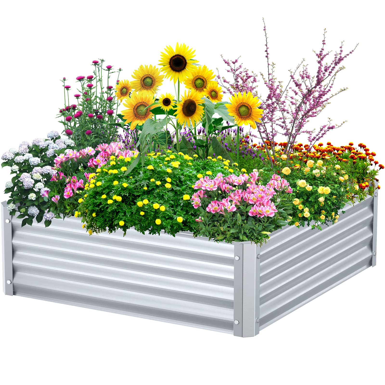 HighPro 3x3x1ft Galvanized Metal Raised Garden Bed - Durable Planter Box for Vegetables, Herbs, Flowers & Succulents | Perfect for Backyard, Patio & Urban Gardening (Silver)