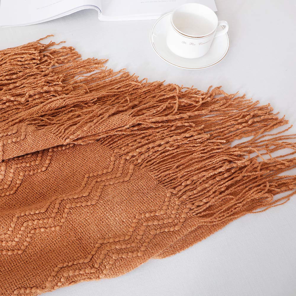 BOURINA Almond Throw Blanket 50x90 Inches - Soft Textured Solid Knitted Blanket for Sofa, Bed & Couch Cover - Cozy Decorative Blanket for Living Room, Bedroom & Home Decor