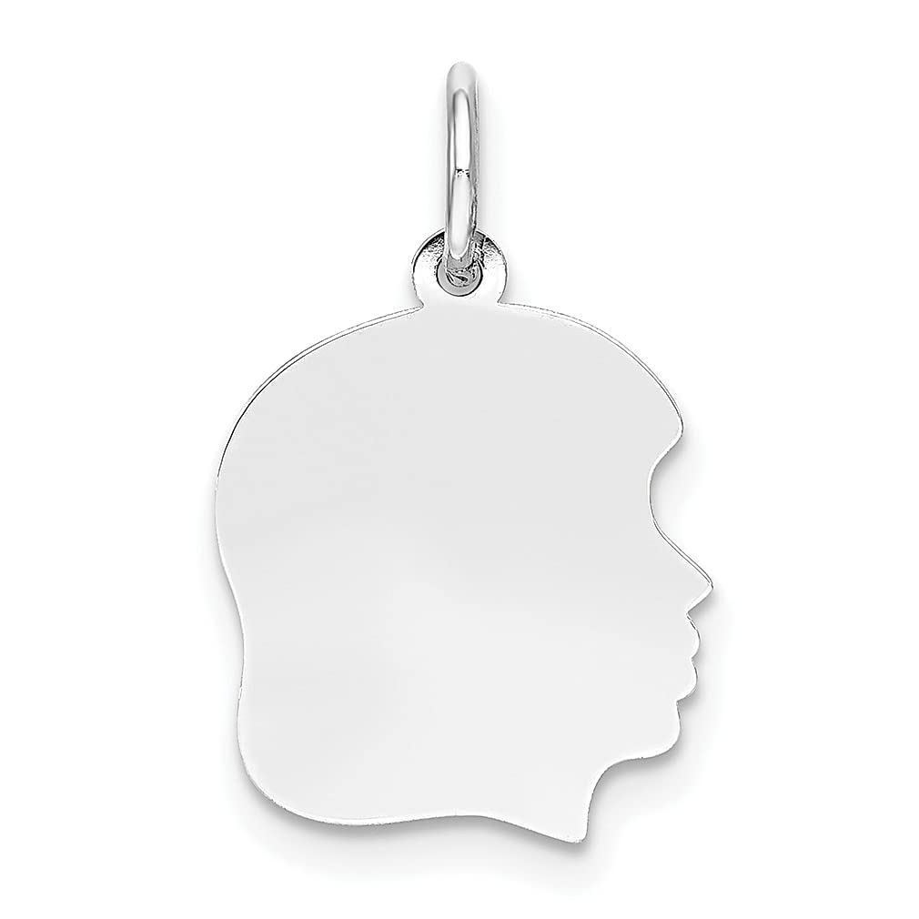 14K White Gold Engravable Baby Girl Charm Necklace Pendant - Medium .027 Depth Facing Right - Personalized Jewelry Gift for Women, Mom, Grandma - Perfect for Birthdays, Anniversaries & Baby Showers