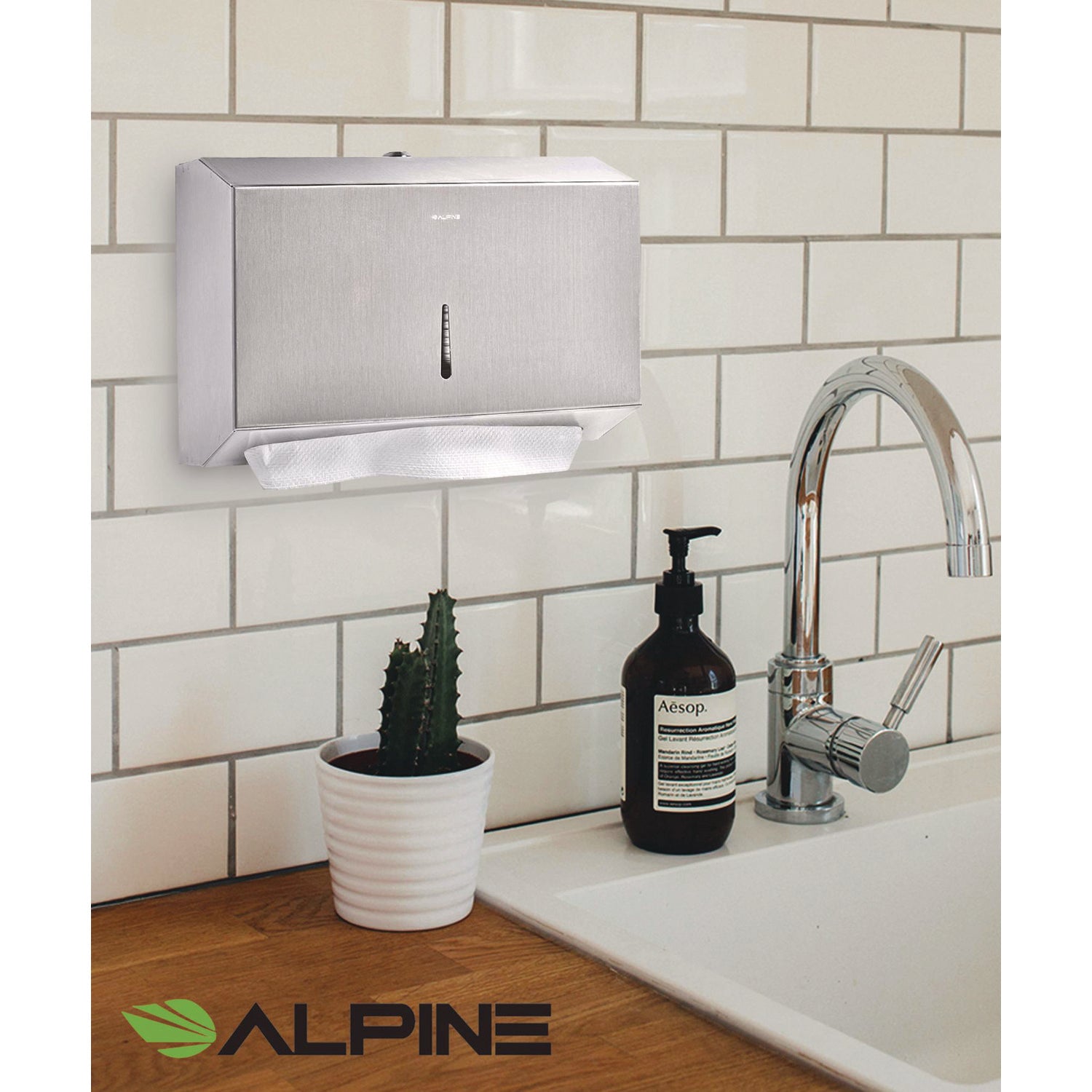 Alpine Industries Horizontal C-Fold Paper Towel Dispenser - Brushed Nickel (7.08