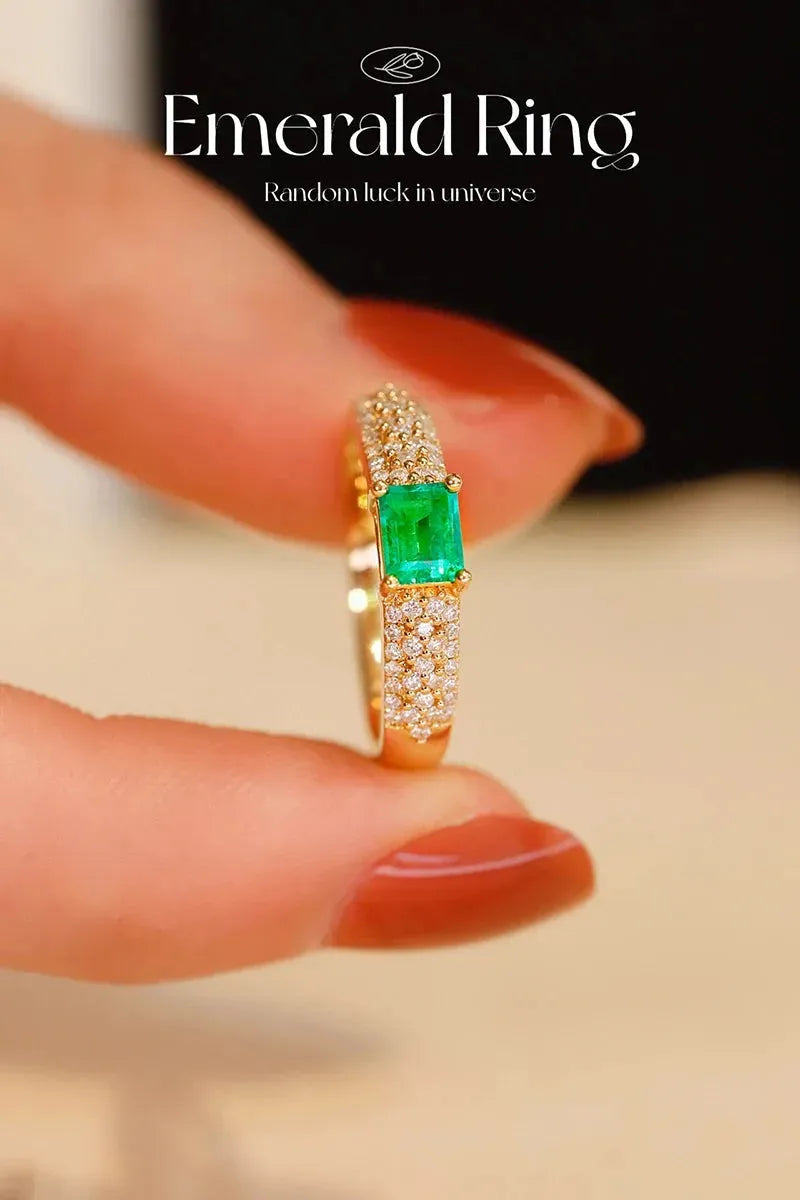 18K Yellow Gold Emerald and Diamond Vintage Ring for Women - Luxury Palace Style Party Jewelry, Perfect for Weddings, Anniversaries & Special Occasions