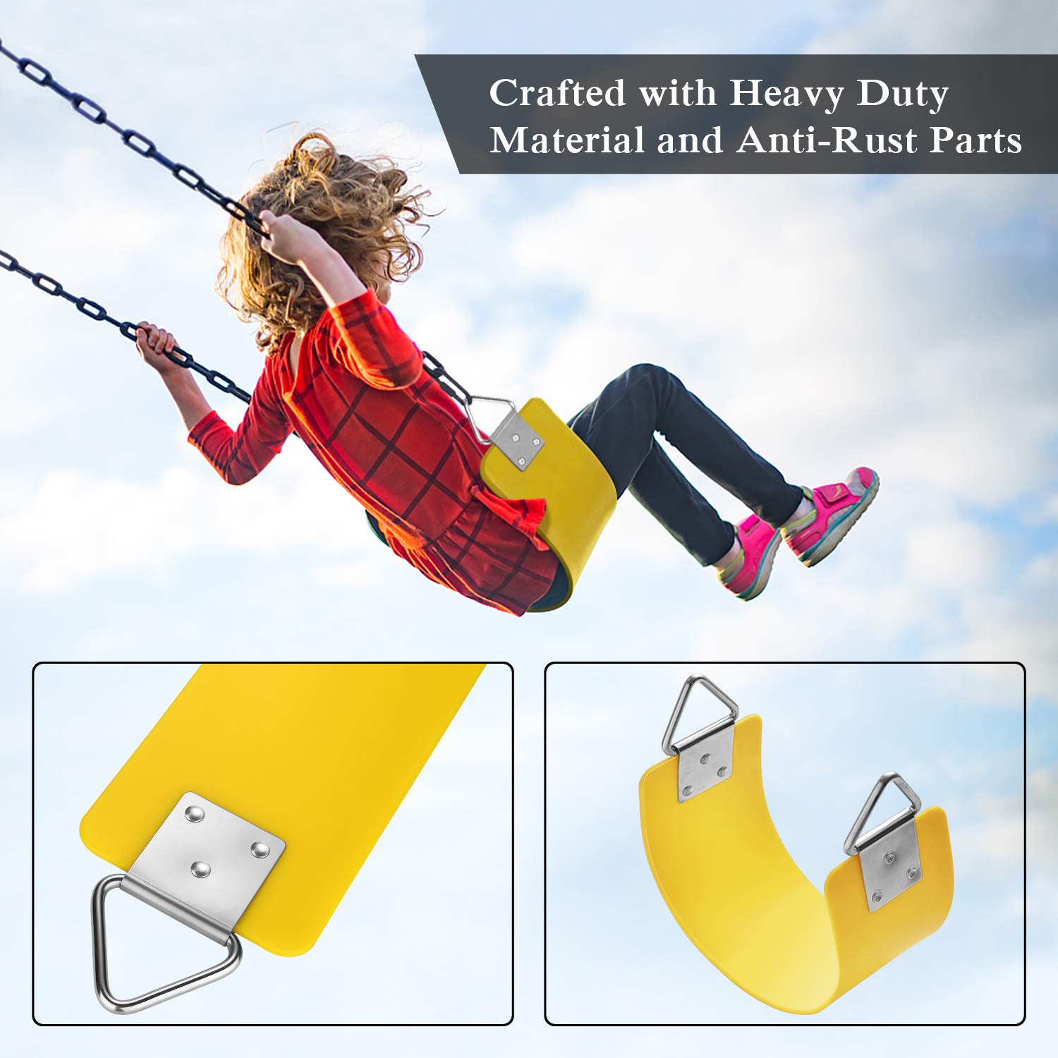 AGPTEK Heavy Duty Swing Seat for Kids & Adults - 30.4 x 6 Inch Outdoor Yard Swing with Metal Triangle Ring, 250LB Weight Capacity (Yellow) - Perfect for Backyard, Garden, Playground & Treehouse Fun
