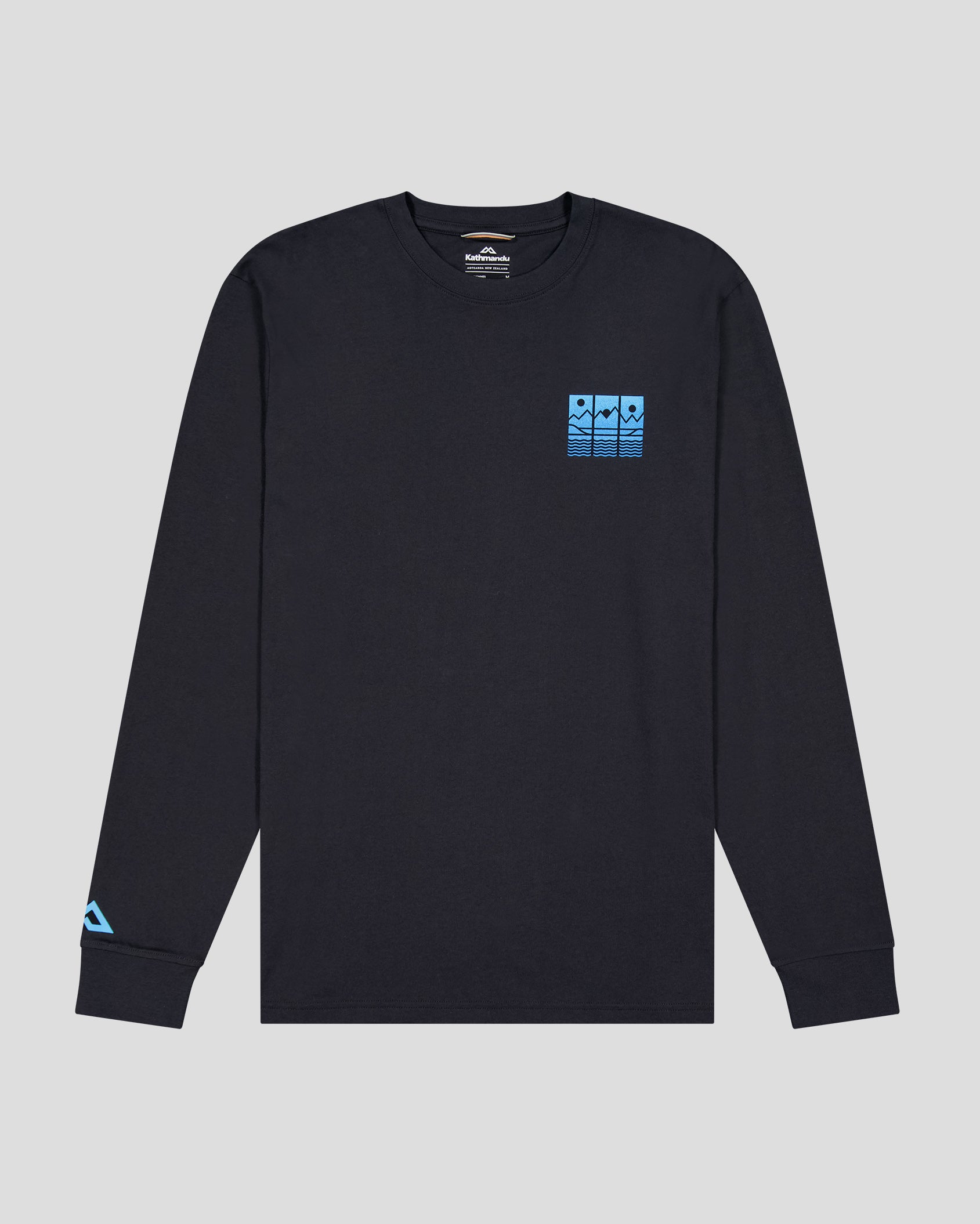 Men's Mountain Triptych Organic Cotton Long Sleeve T-Shirt - Black Stingray - Hiking, Camping & Outdoor Adventure Apparel