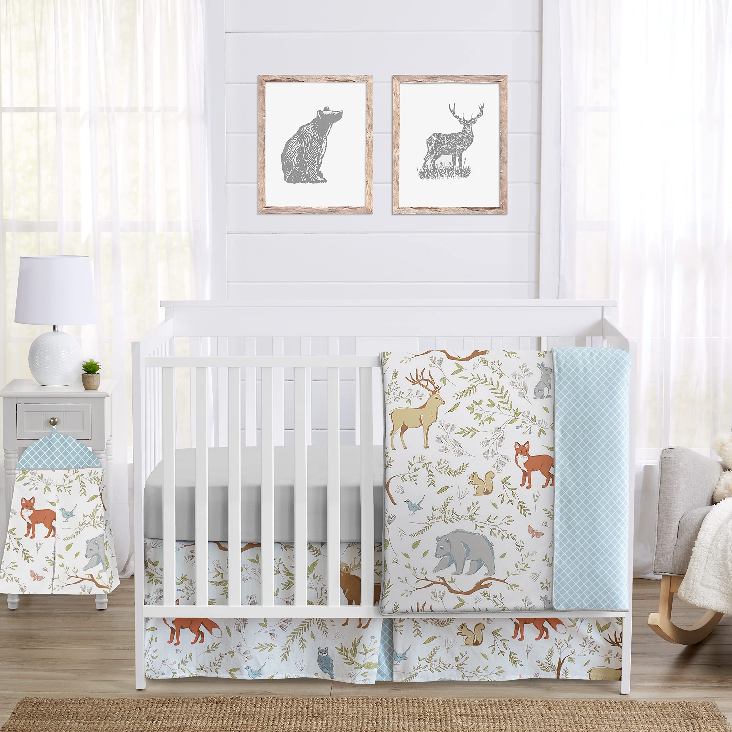 Sweet Jojo Designs Woodland Animal Toile Foldable Fabric Storage Bins - Set of 2, Kids Toy Organizer & Nursery Storage Boxes for Baby Clothes, Books, and Toys - Perfect for Playroom, Closet, and Daycare Organization