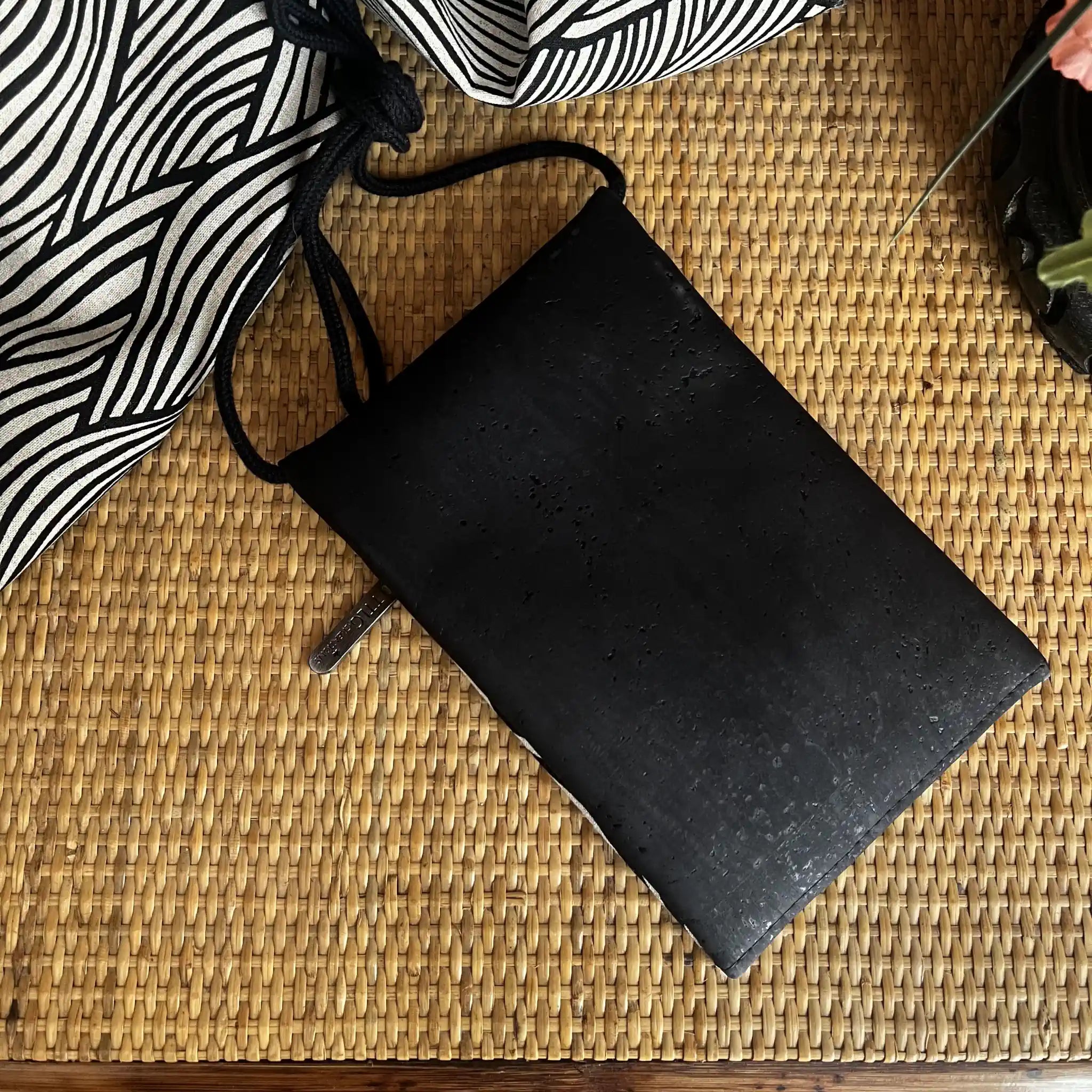 Stella Concert Crossbody Bag - Black Cork & Linen with Black Curves - Stylish Women's Shoulder Purse for Daily Use, Travel, and Concerts