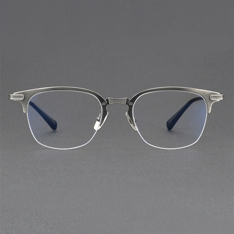 Stylish Unisex Black Titanium Semi-Rimmed Square Eyeglasses 42424 - Perfect for Work, Reading & Fashion
