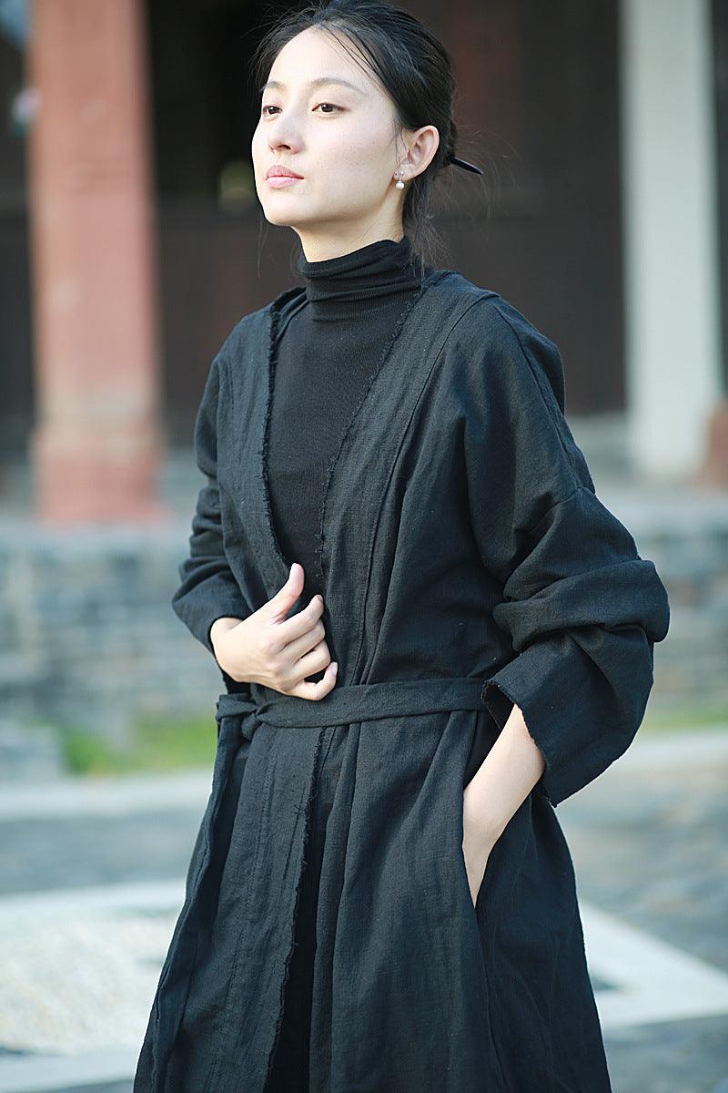 Women's Sand Washed V-Neck Linen Wrap Coat - Lightweight Summer Cover Up for Beach, Vacation & Casual Outings