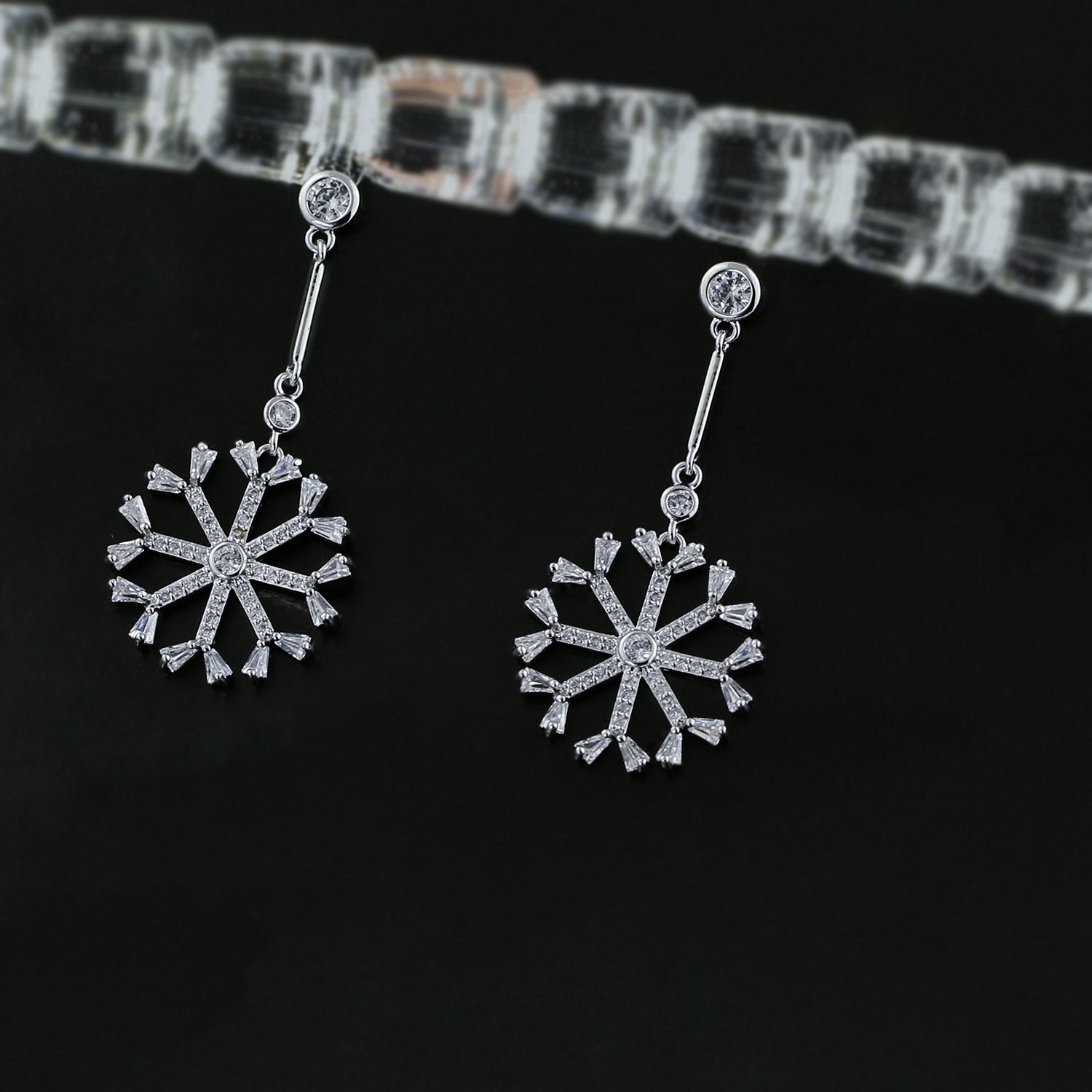 Cubic Zirconia Drop Dangle Bridal Wedding Snowflake Earrings CE10397 - Elegant Winter Wedding Jewelry for Brides & Bridesmaids