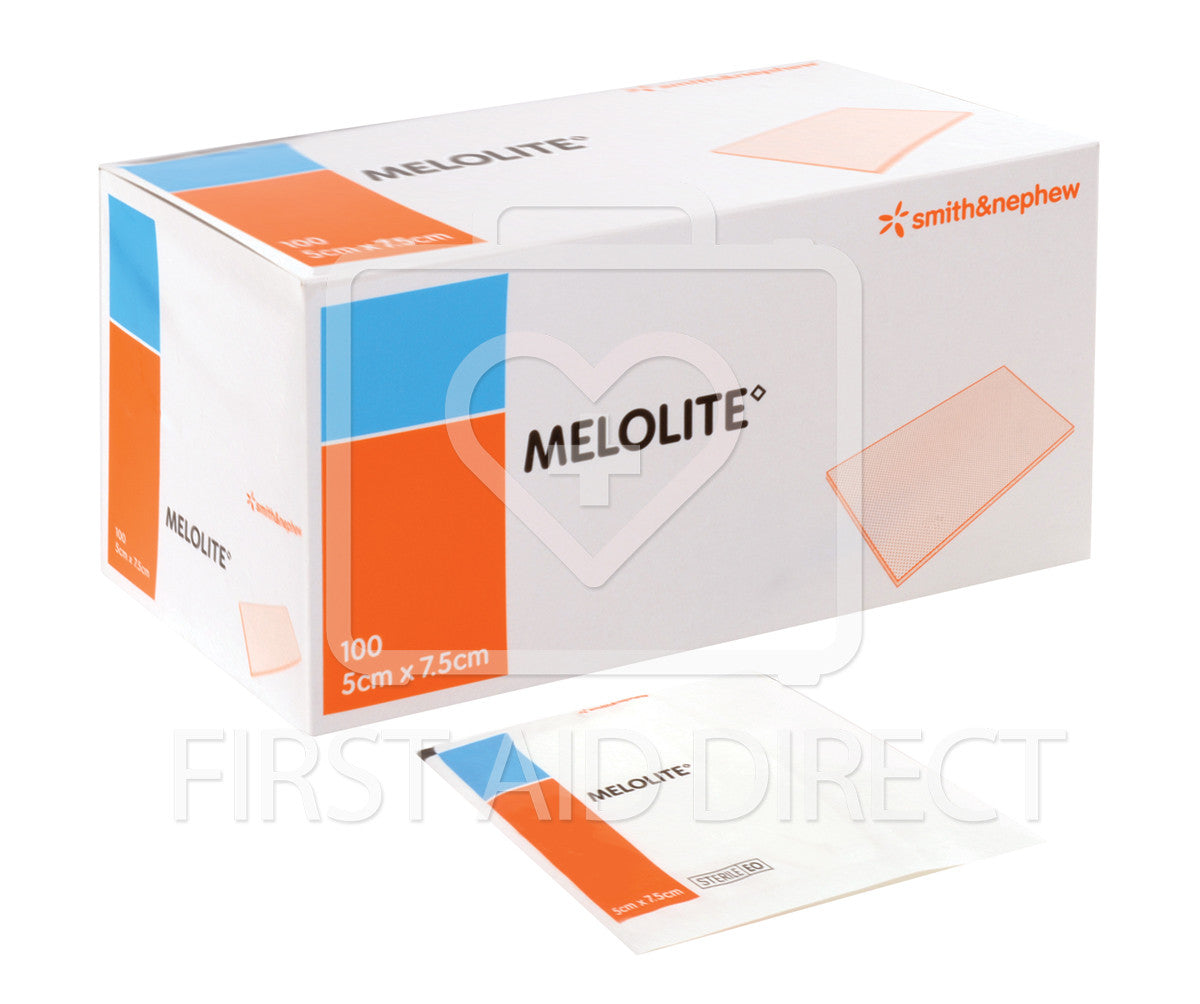 MELOLITE Low Adherent Wound Dressings 5.1 x 7.6 cm (2 x 3 inches) - Sterile, Non-Stick, 100 Count/Box - Ideal for Minor Cuts, Burns & Post-Surgical Wound Care