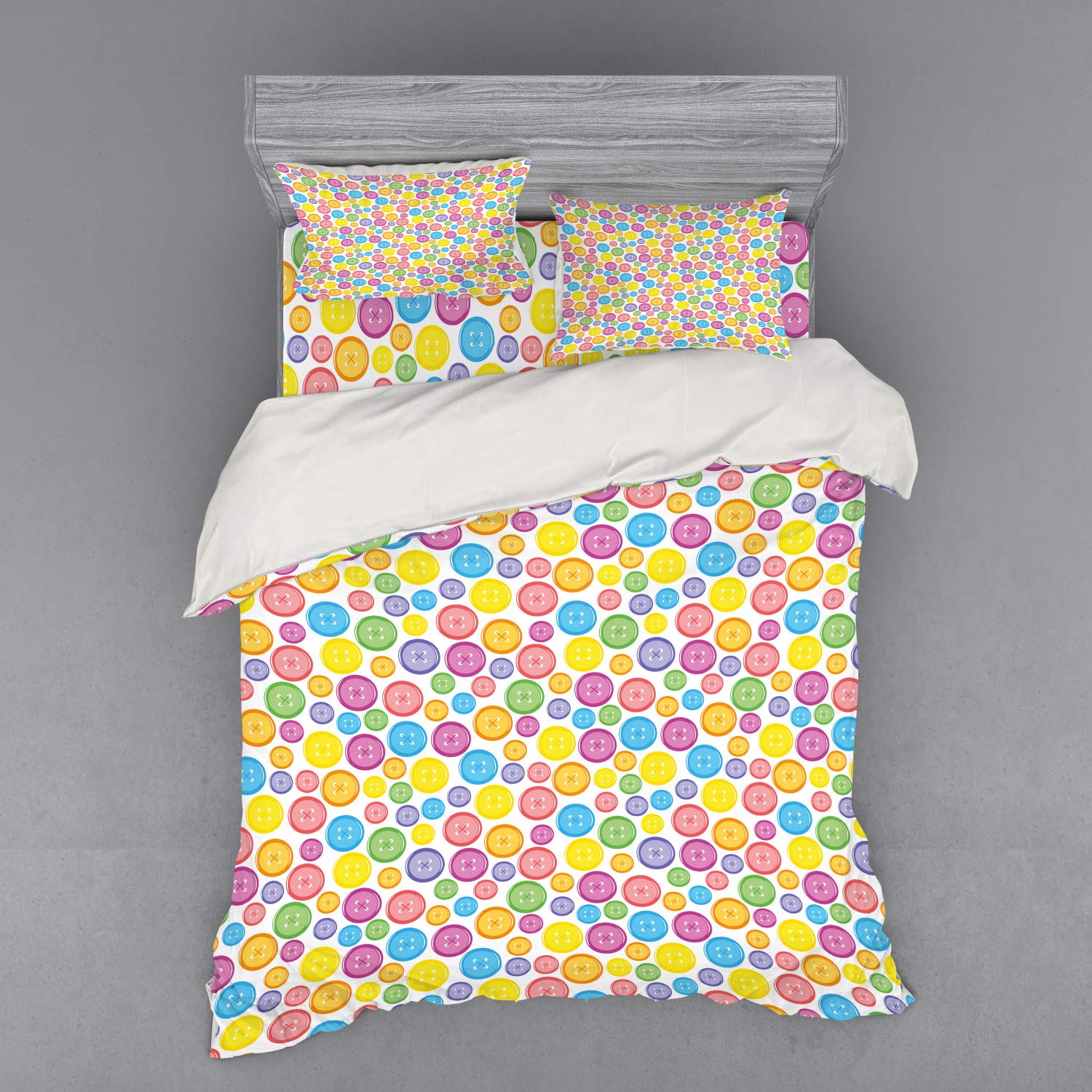 Ambesonne Modern 3-Piece Queen Size Bedding Set - Circular Buttons Pattern Duvet Cover, Sham & Fitted Sheet, Multicolor Print | Perfect for Contemporary Bedrooms & Guest Rooms