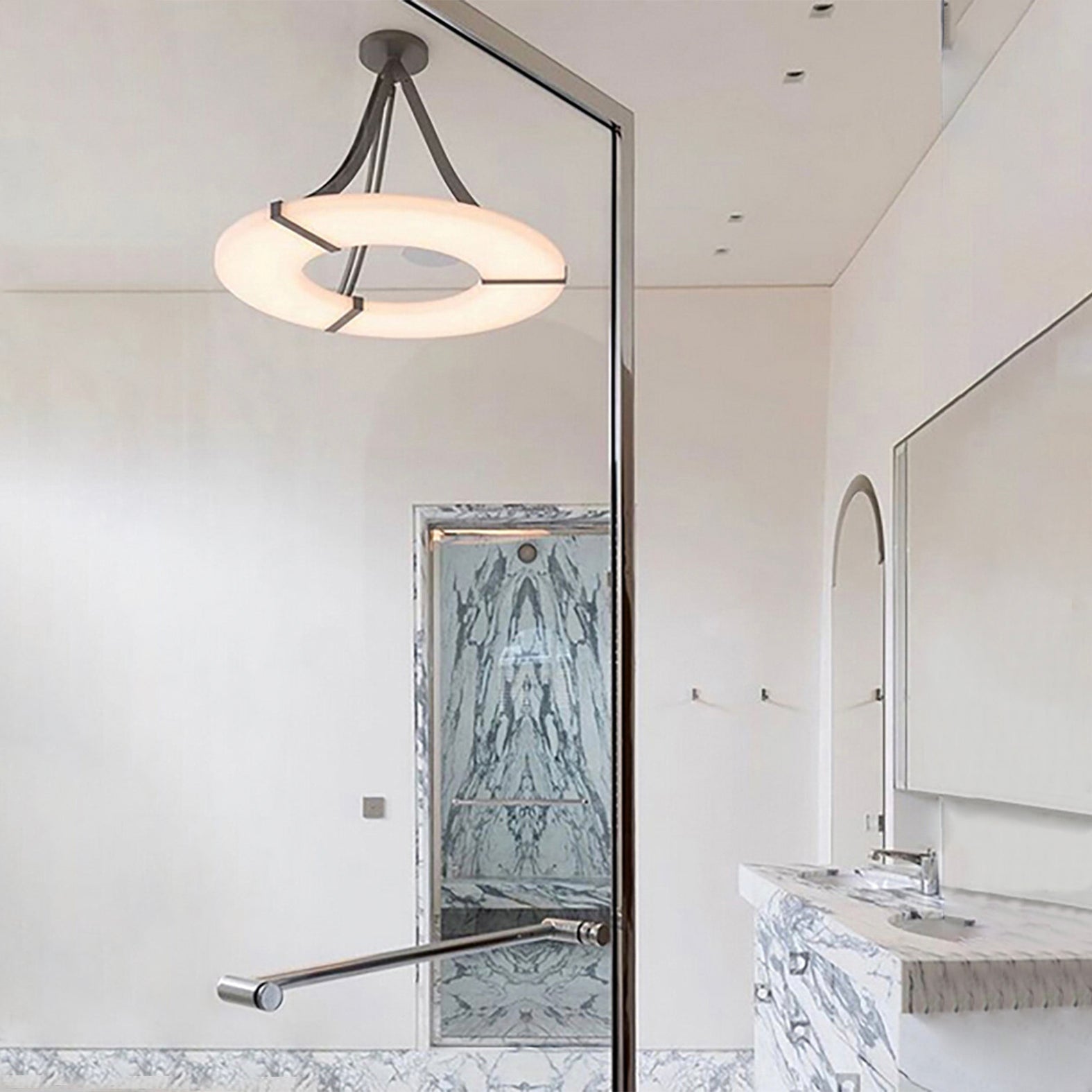 Elegant Alabaster Halo Pendant Light - Modern Ceiling Fixture for Dining Room, Kitchen Island & Bedroom Lighting