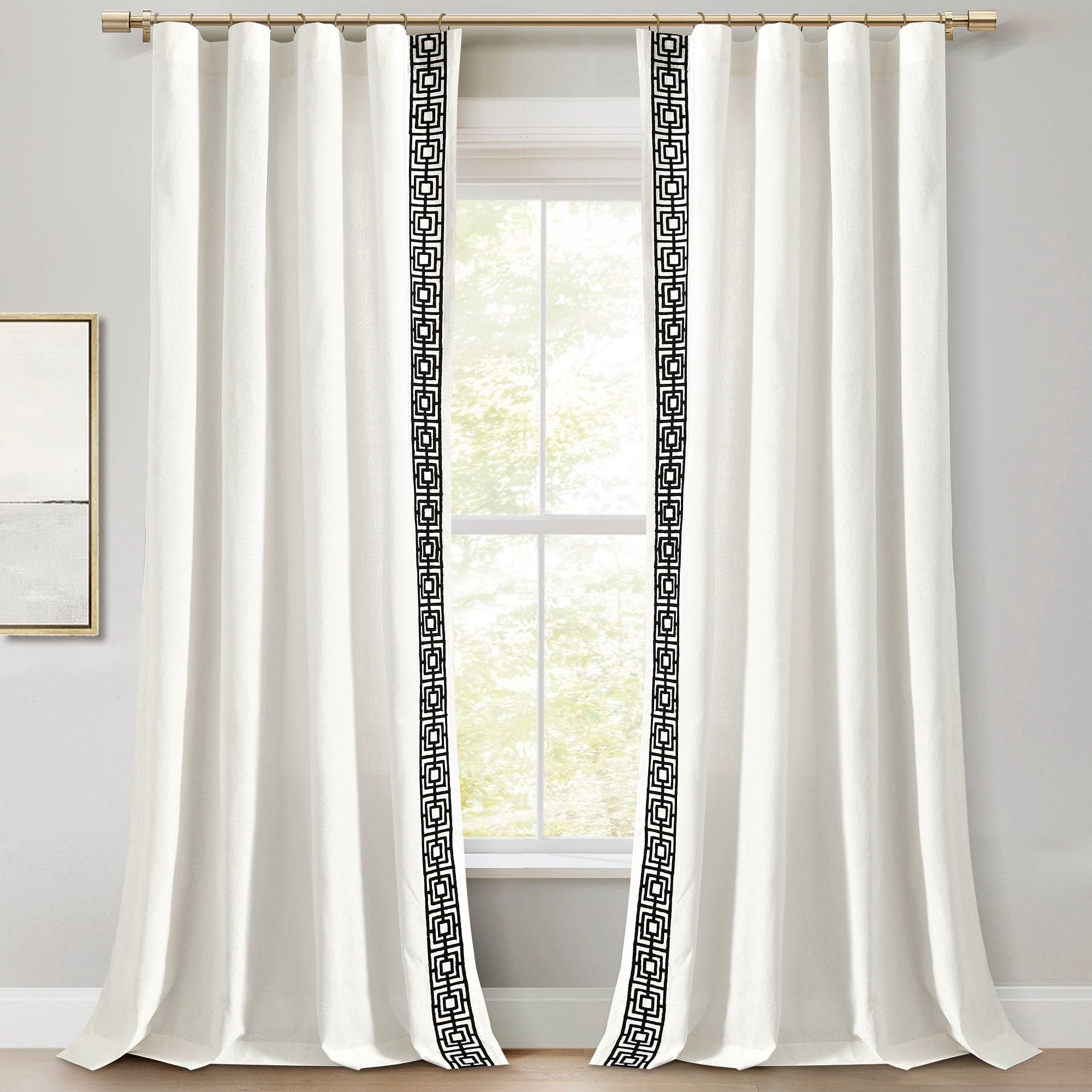 Luxury Modern Square Embroidery Border Window Curtain Panel - Elegant Home Decor for Living Room, Bedroom & Dining Room - Blackout Drapes with Embroidery Design - Perfect for Home, Office & Hotel Decor