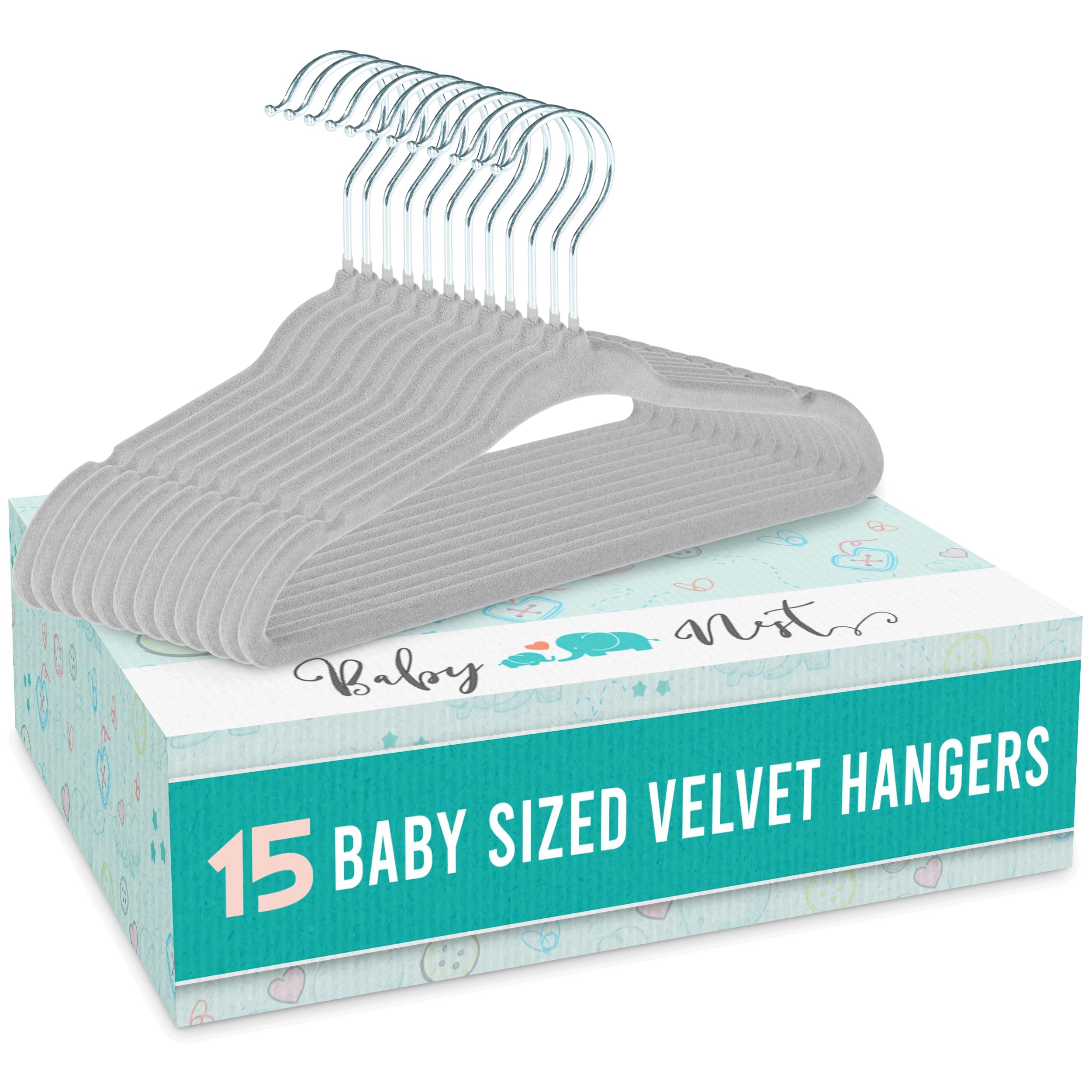 Baby Clothes Hangers - 15 Pack Non-Slip Velvet Hangers for Kids Wardrobe, Nursery Closet Organizer with Dividers (Grey) - Perfect for Toddler Clothes Storage and Baby Room Organization