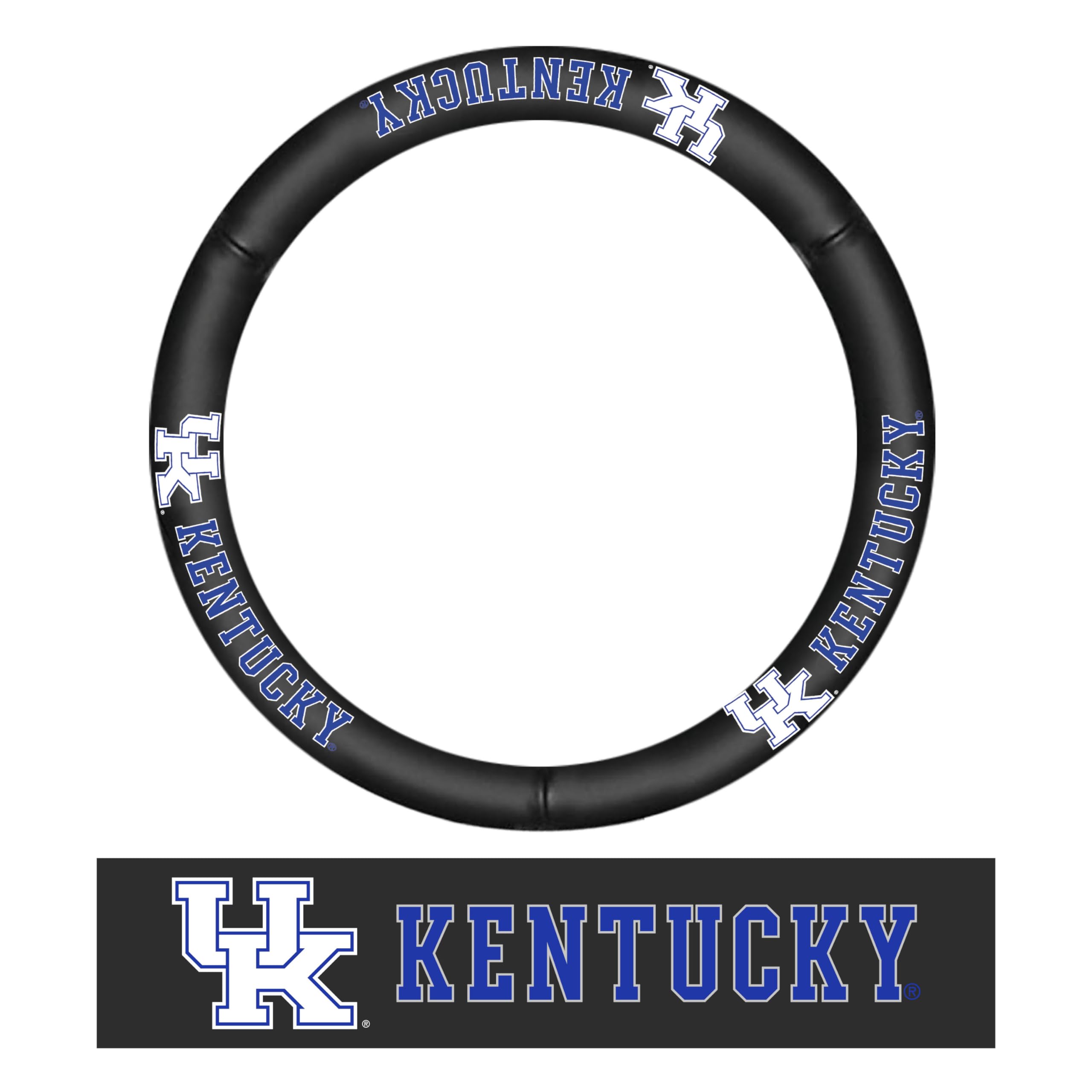 FANMATS 40516 University of Kentucky Genuine Leather Steering Wheel Cover - Black 15