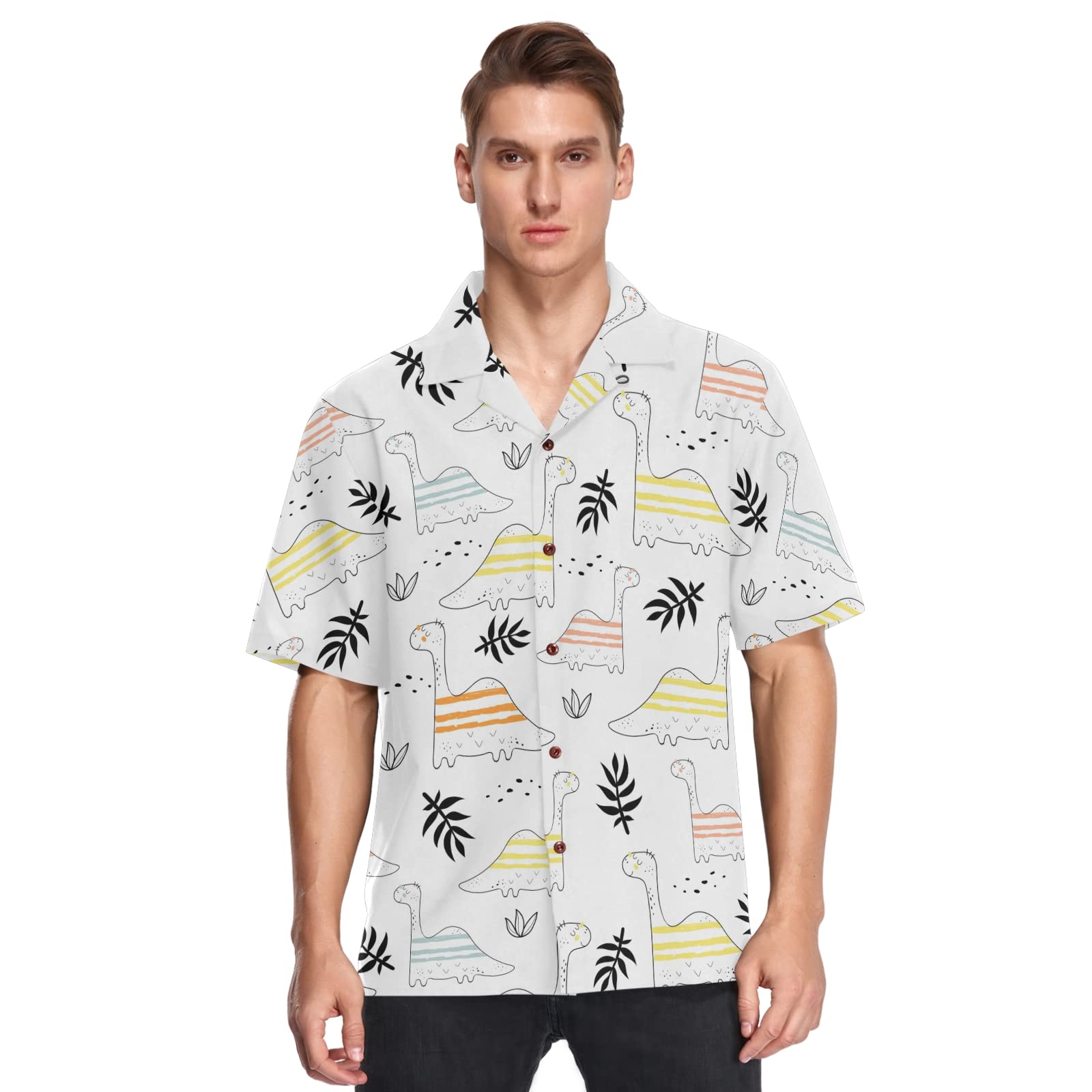 Stylish Dinosaur Print Men's Hawaiian Shirt - Short Sleeve Casual Button Down Shirt for Summer Beach Vacation, Pool Party & Tropical Outings - Size S (20425093)