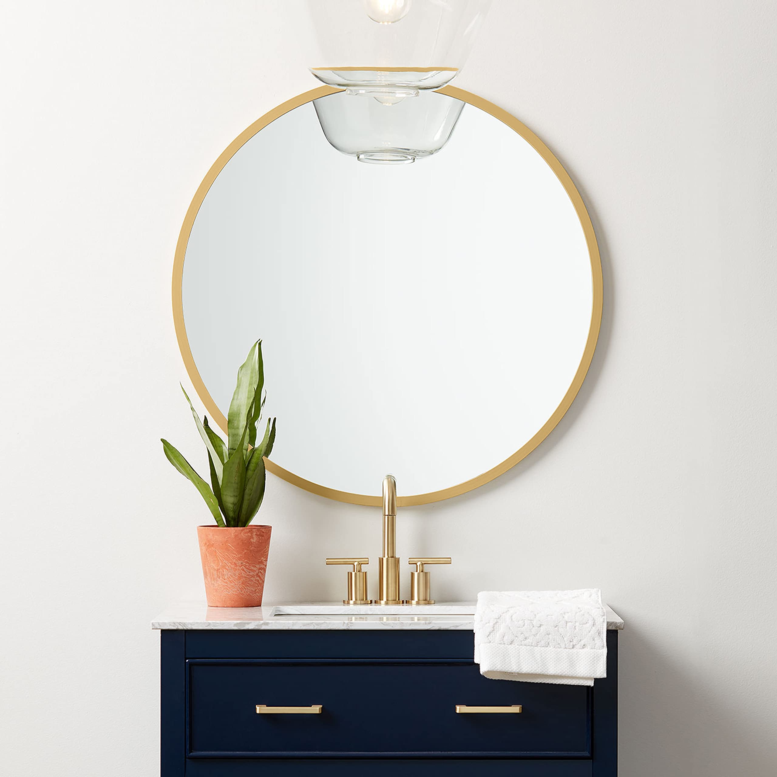 Better Bevel 30x30 Inch Matte Gold Rubber Framed Round Mirror - Bathroom Wall Mirror for Vanity, Dressing Room & Home Decor