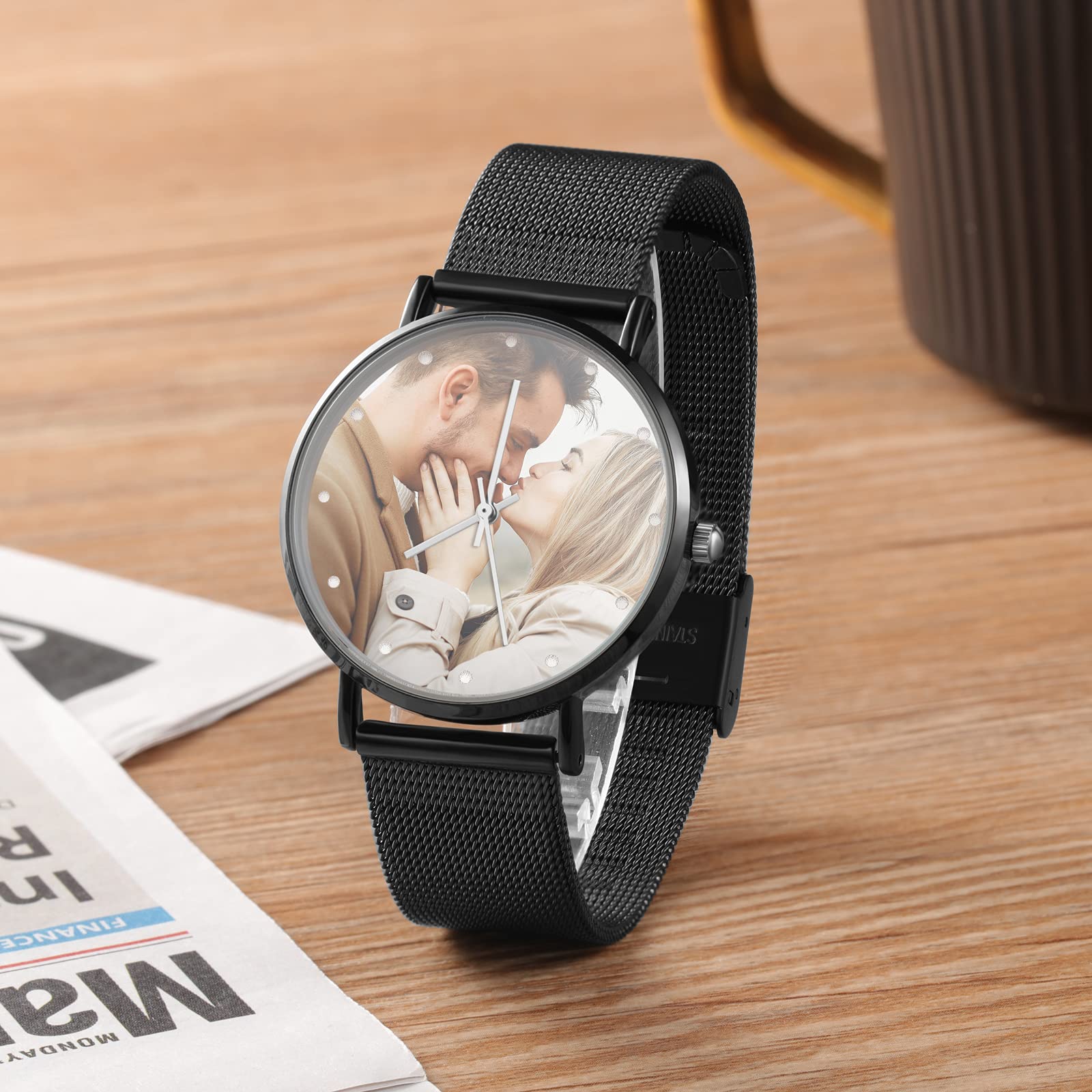 Gemszoo Custom Photo Watch - Personalized Picture Watch for Men & Women - Stainless Steel Mesh Quartz Watch - Unique Gift for Birthday, Anniversary & Valentine's Day - Perfect for Everyday Wear & Special Occasions