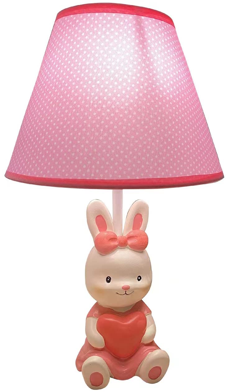 HERBESTBAY Kids Table Lamp - Pink White Bunny Night Light, 13 Inch Tall LED Desk Lamp with Bell Shade for Girls Bedroom, Nursery Decor | Perfect for Bedside Reading, Study Desk & Children's Room Lighting